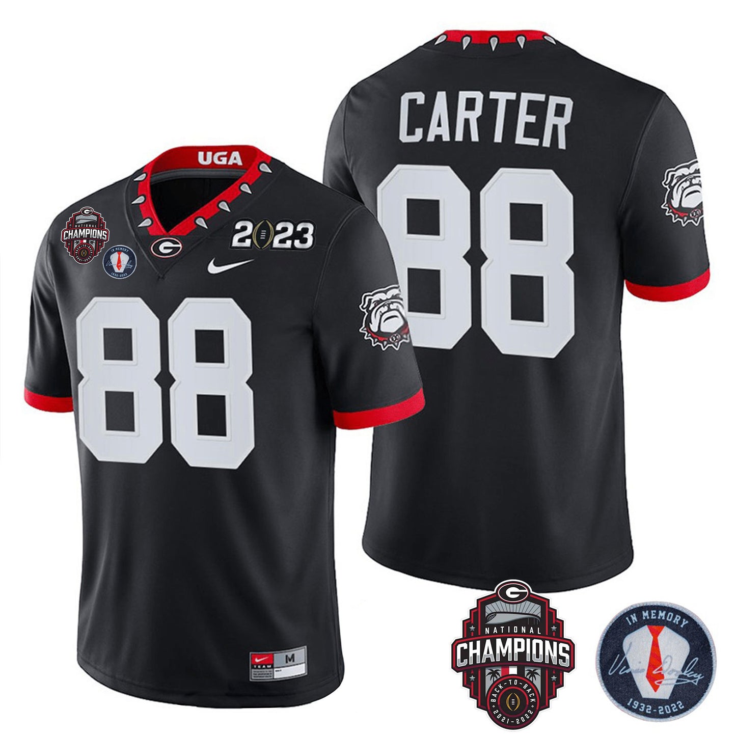 Georgia Bulldogs 2023 Champions & Vince Dooley Patch Jersey - All Stitched