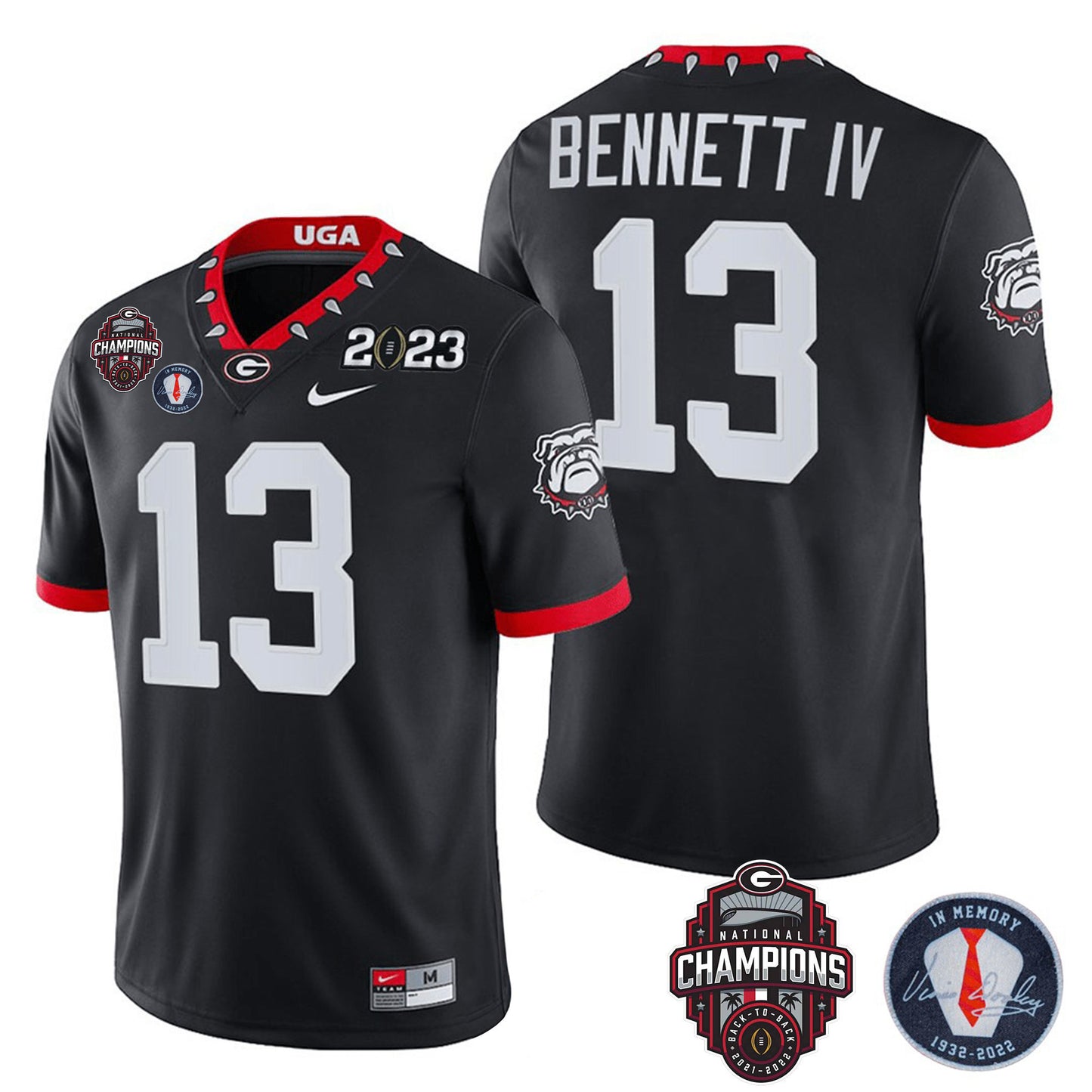 Georgia Bulldogs 2023 Champions & Vince Dooley Patch Jersey - All Stitched