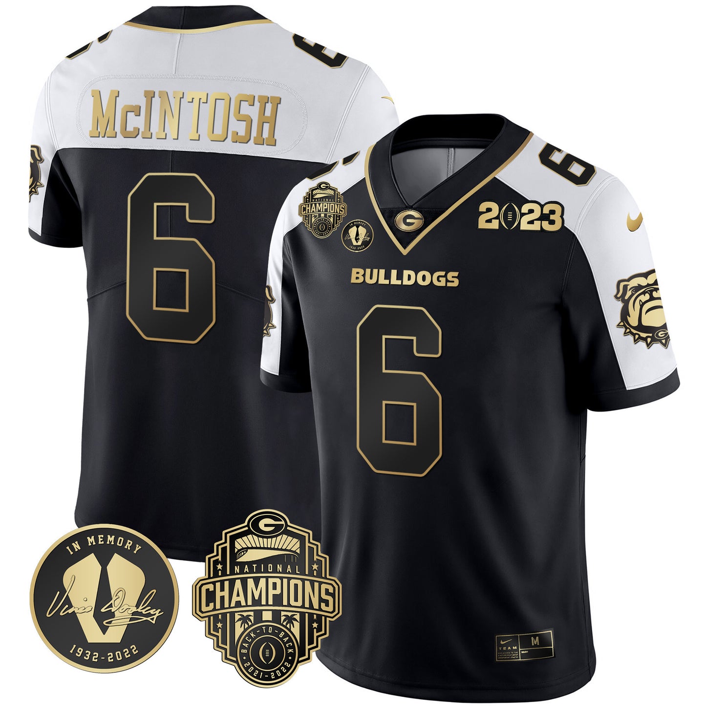 Georgia Bulldogs 2023 Champions & Vince Dooley Patch Jersey - All Stitched