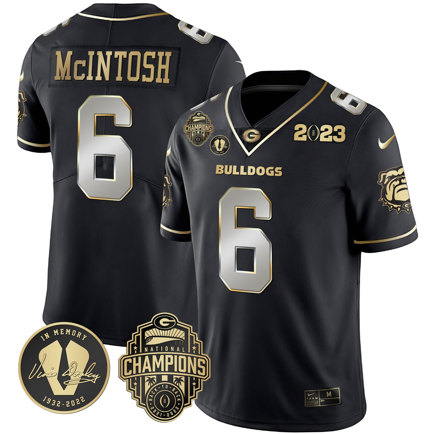 Georgia Bulldogs 2023 Champions & Vince Dooley Patch Jersey - All Stitched