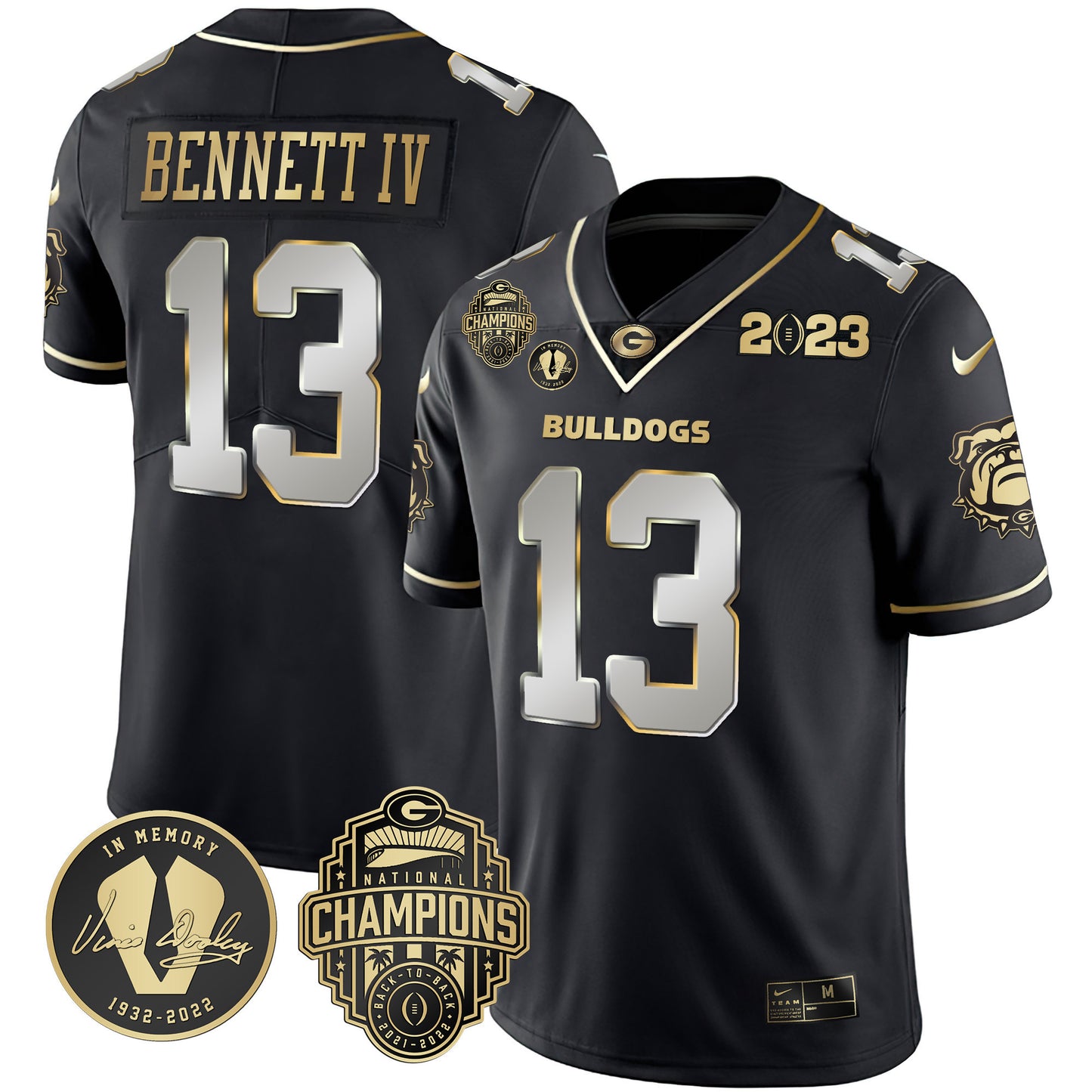 Georgia Bulldogs 2023 Champions & Vince Dooley Patch Jersey - All Stitched