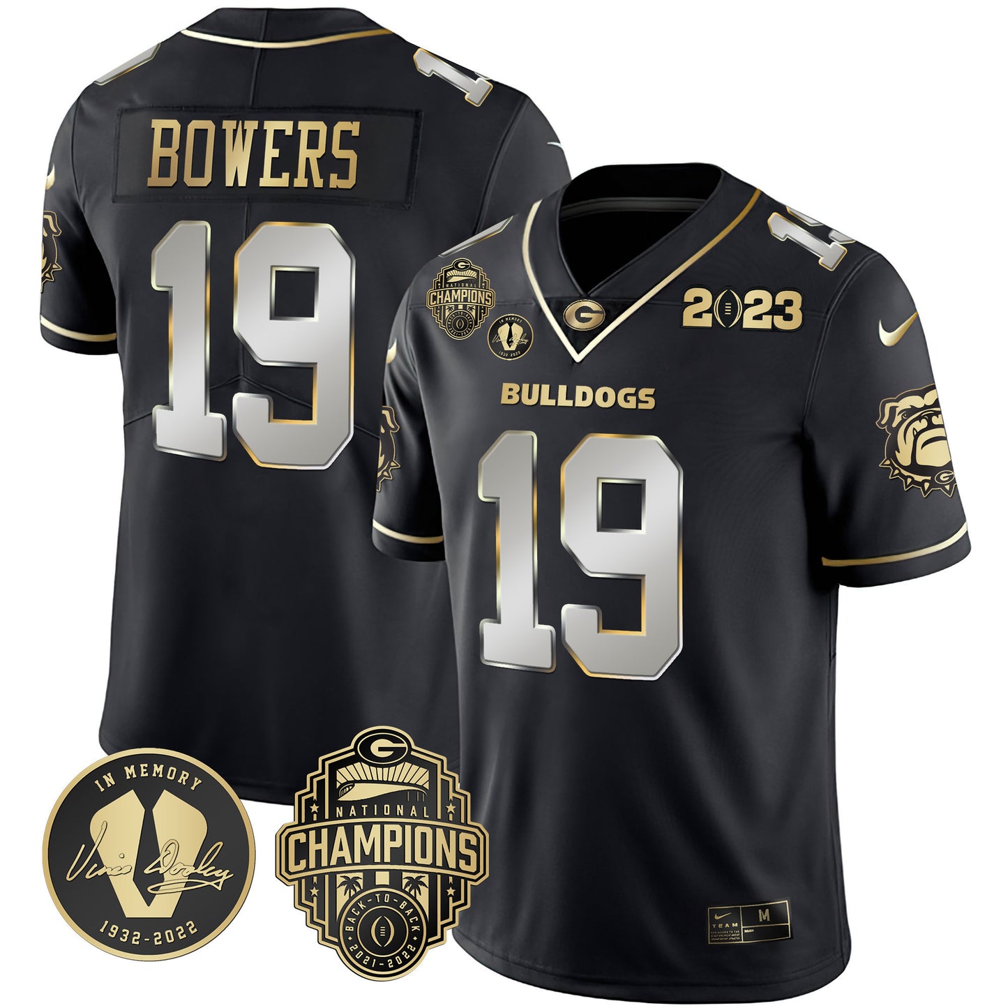Georgia Bulldogs 2023 Champions & Vince Dooley Patch Jersey - All Stitched
