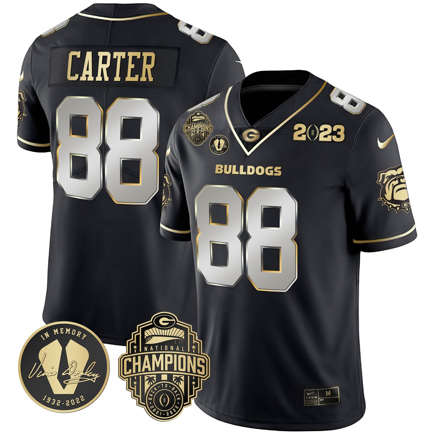 Georgia Bulldogs 2023 Champions & Vince Dooley Patch Jersey - All Stitched