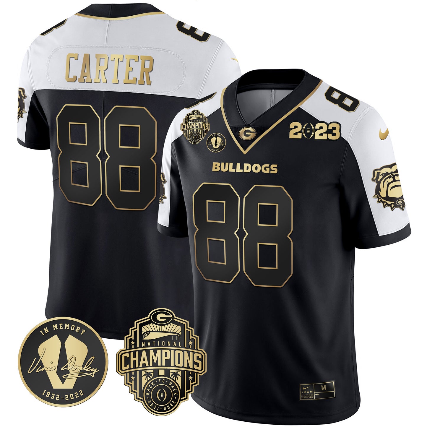 Georgia Bulldogs 2023 Champions & Vince Dooley Patch Jersey - All Stitched