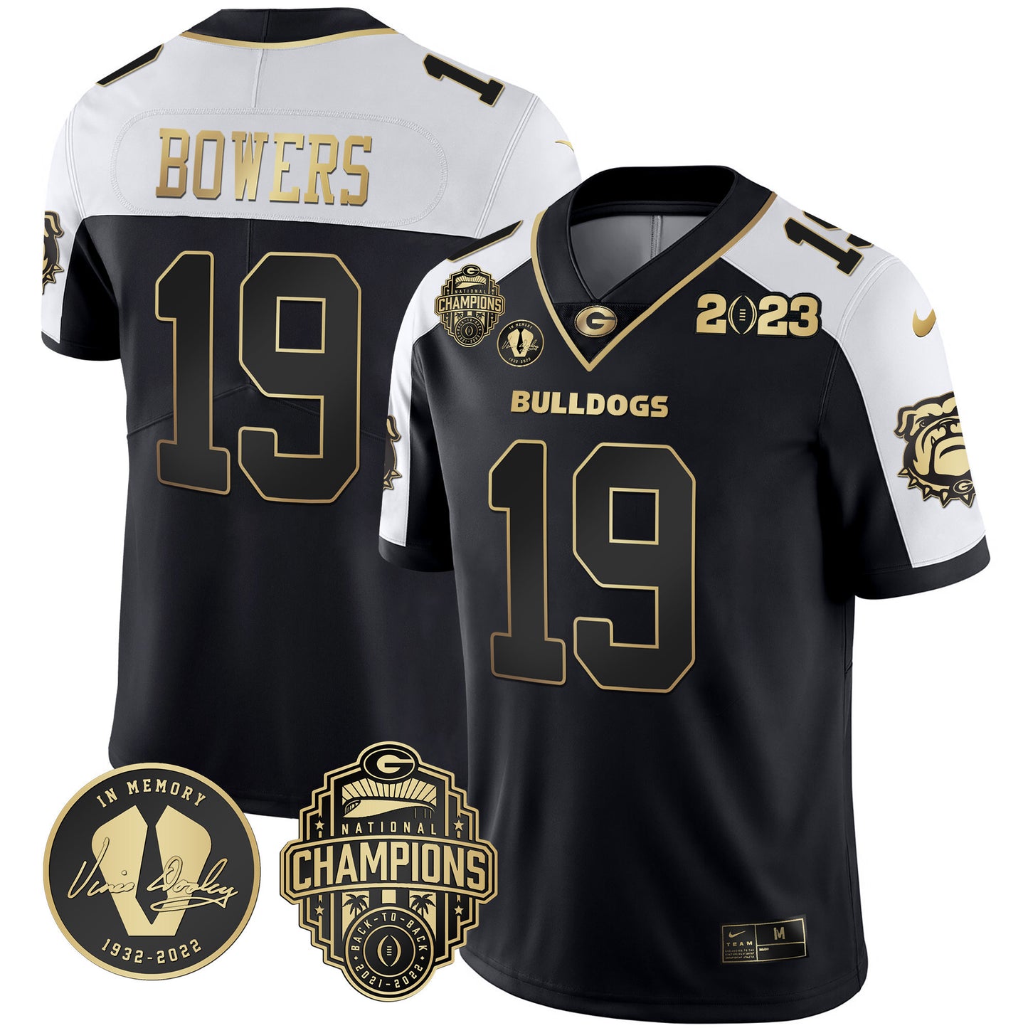 Georgia Bulldogs 2023 Champions & Vince Dooley Patch Jersey - All Stitched