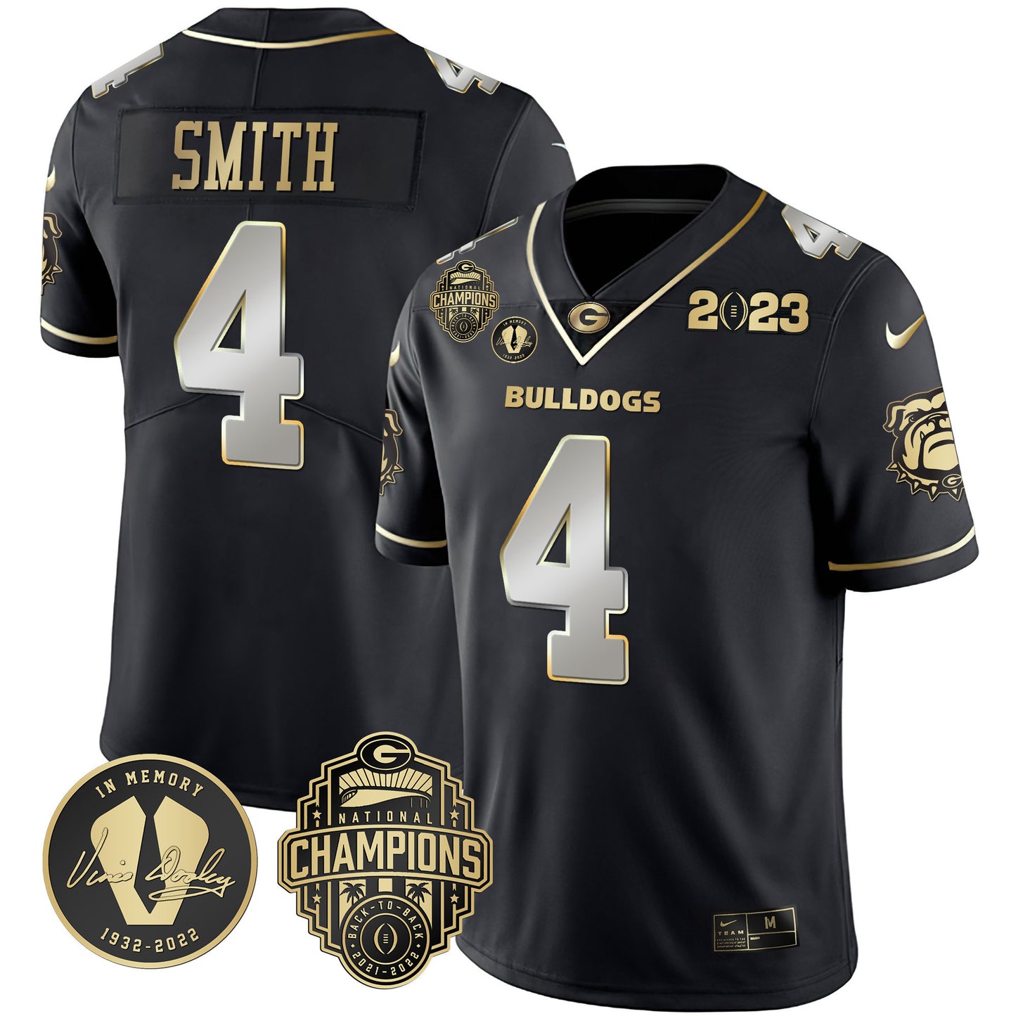 Georgia Bulldogs 2023 Champions & Vince Dooley Patch Jersey - All Stitched