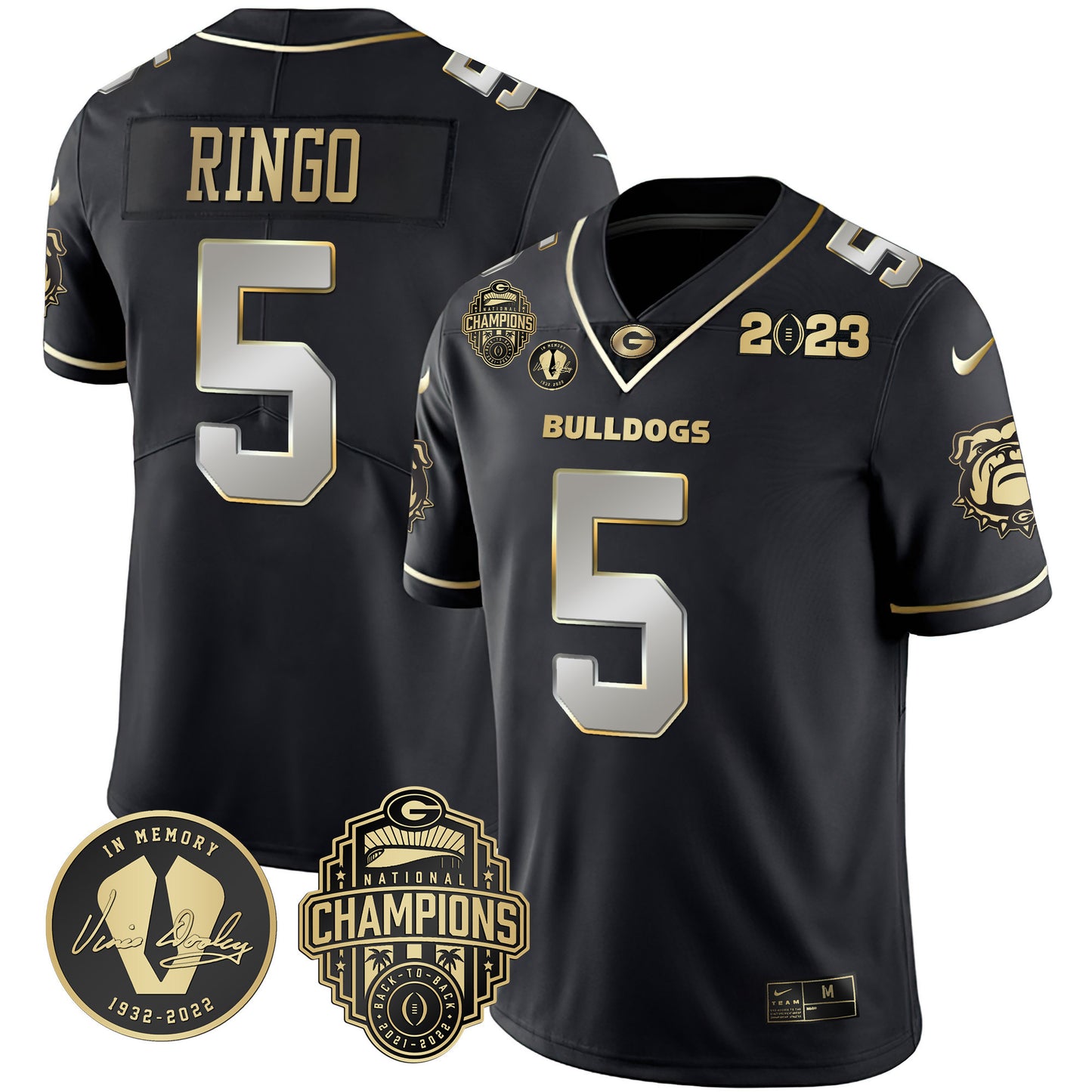 Georgia Bulldogs 2023 Champions & Vince Dooley Patch Jersey - All Stitched