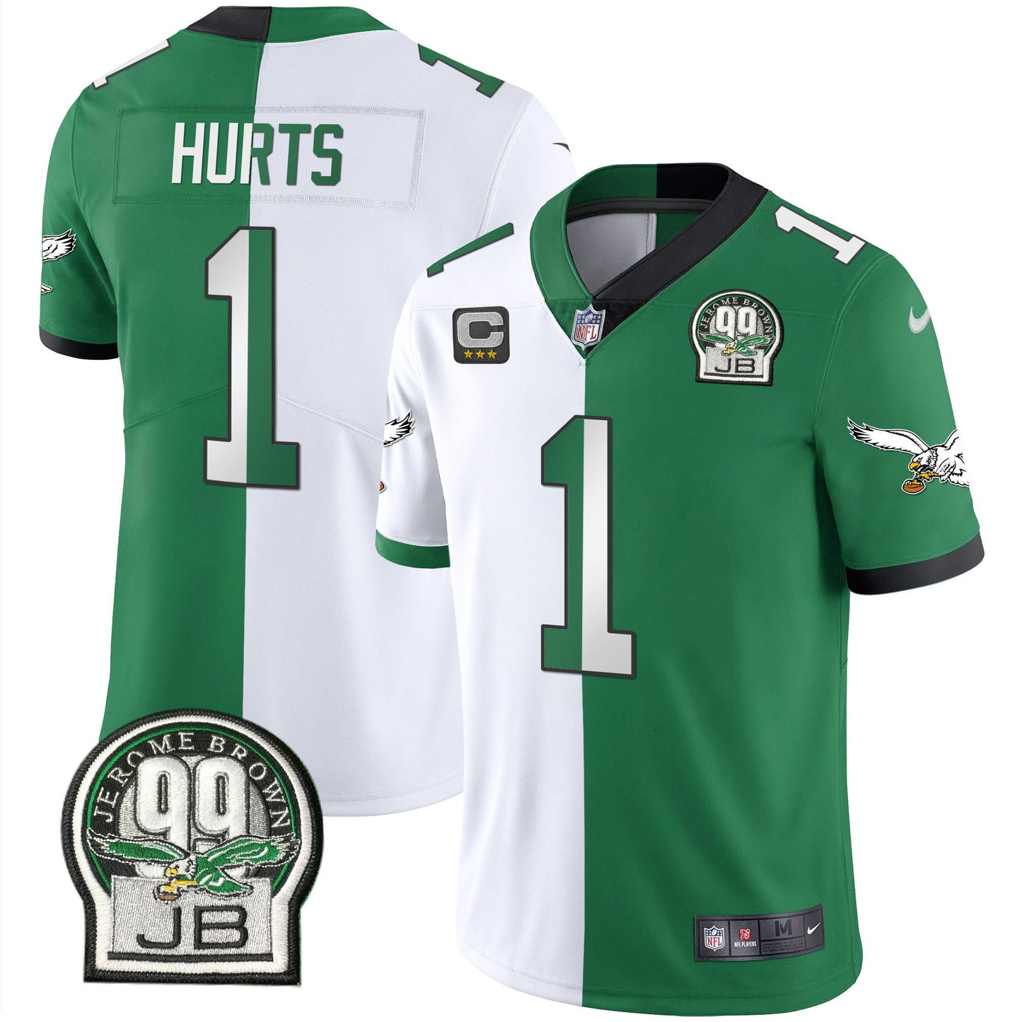Eagles Jerome Brown Retired Patch Gold & Kelly Jersey - All Stitched
