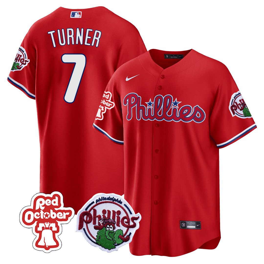 Philadelphia Phillies Red October Patch Cool Base Jersey - All Stitched