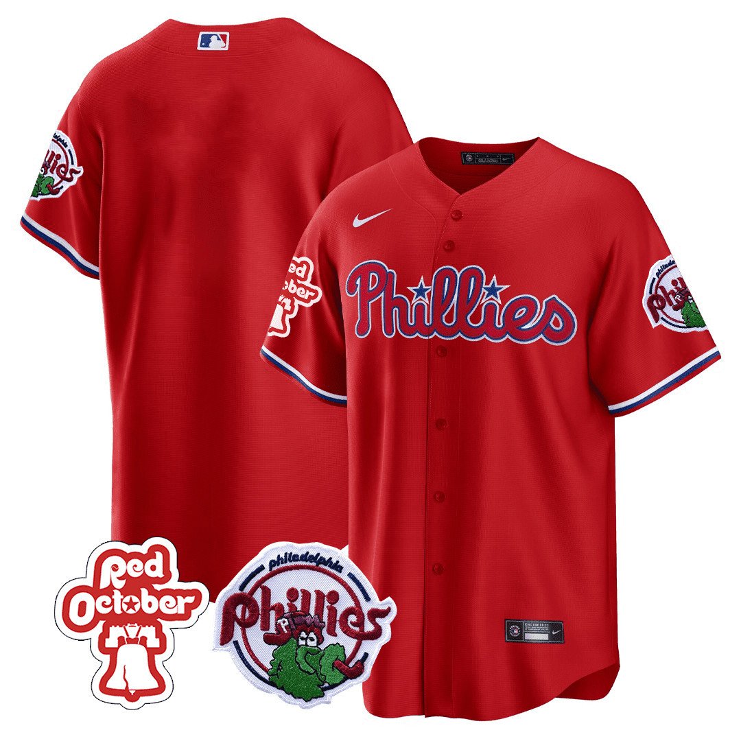 Philadelphia Phillies Red October Patch Cool Base Jersey - All Stitched