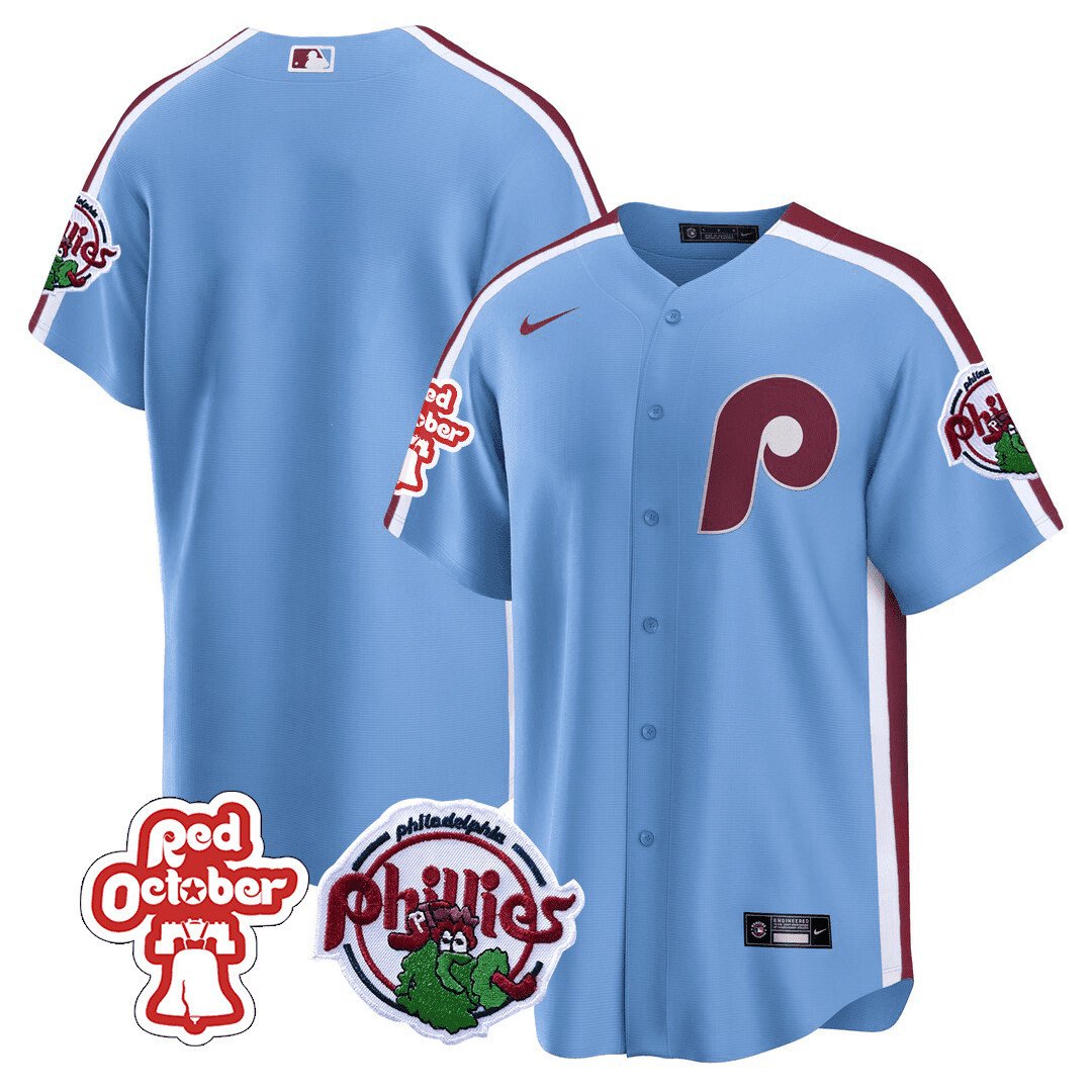 Philadelphia Phillies Red October Patch Cool Base Jersey - All Stitched