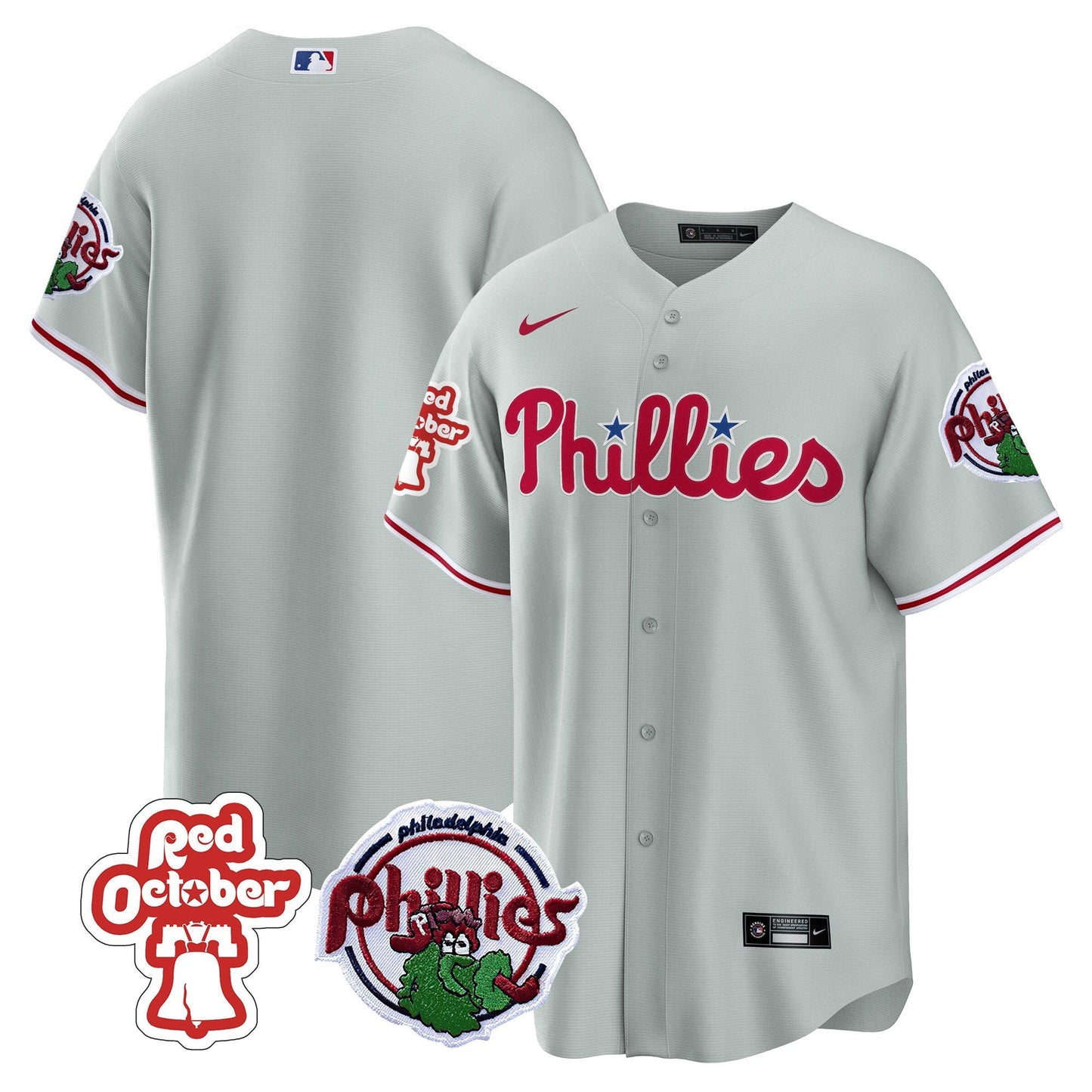 Philadelphia Phillies Red October Patch Cool Base Jersey - All Stitched