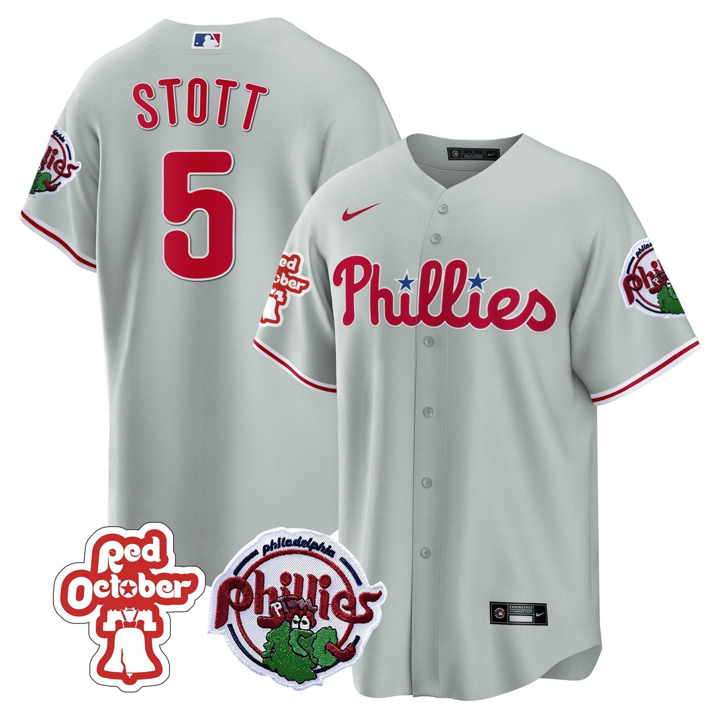 Philadelphia Phillies Red October Patch Cool Base Jersey - All Stitched