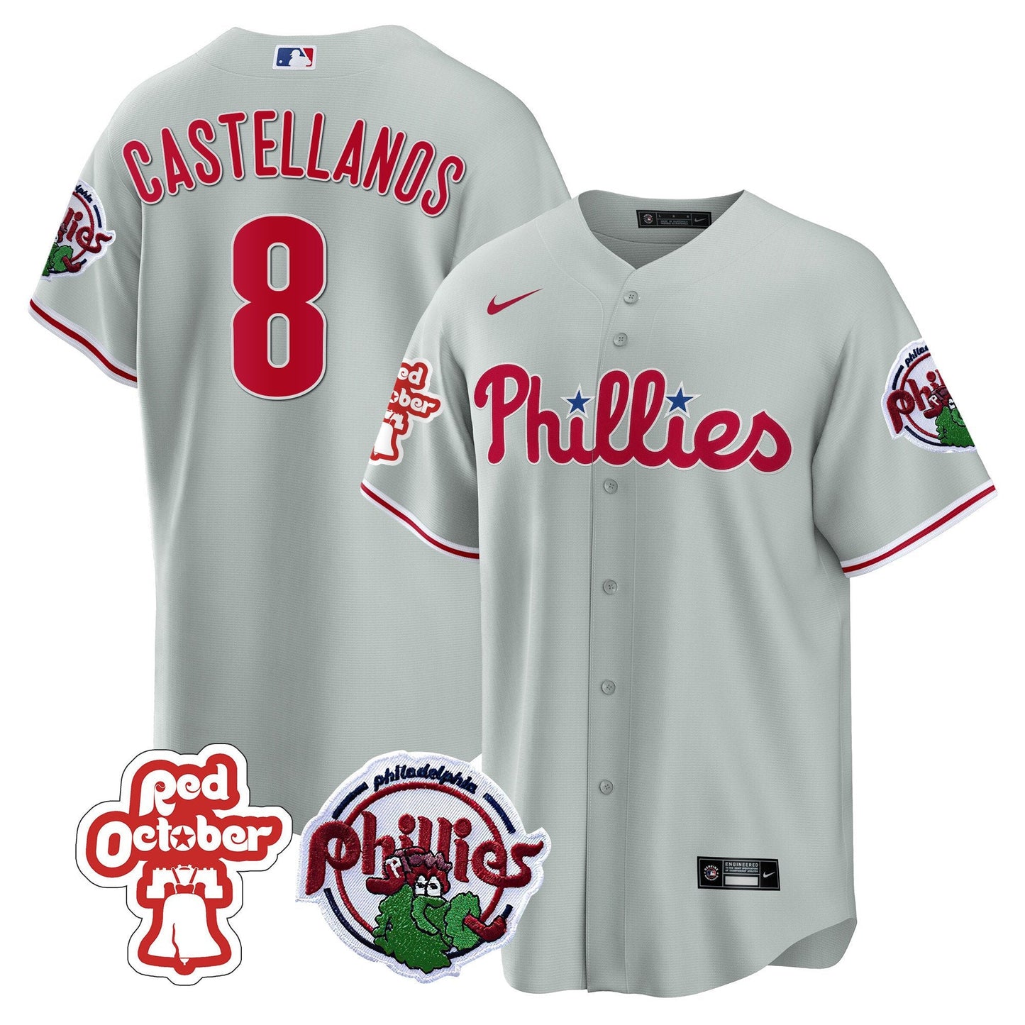 Philadelphia Phillies Red October Patch Cool Base Jersey - All Stitched