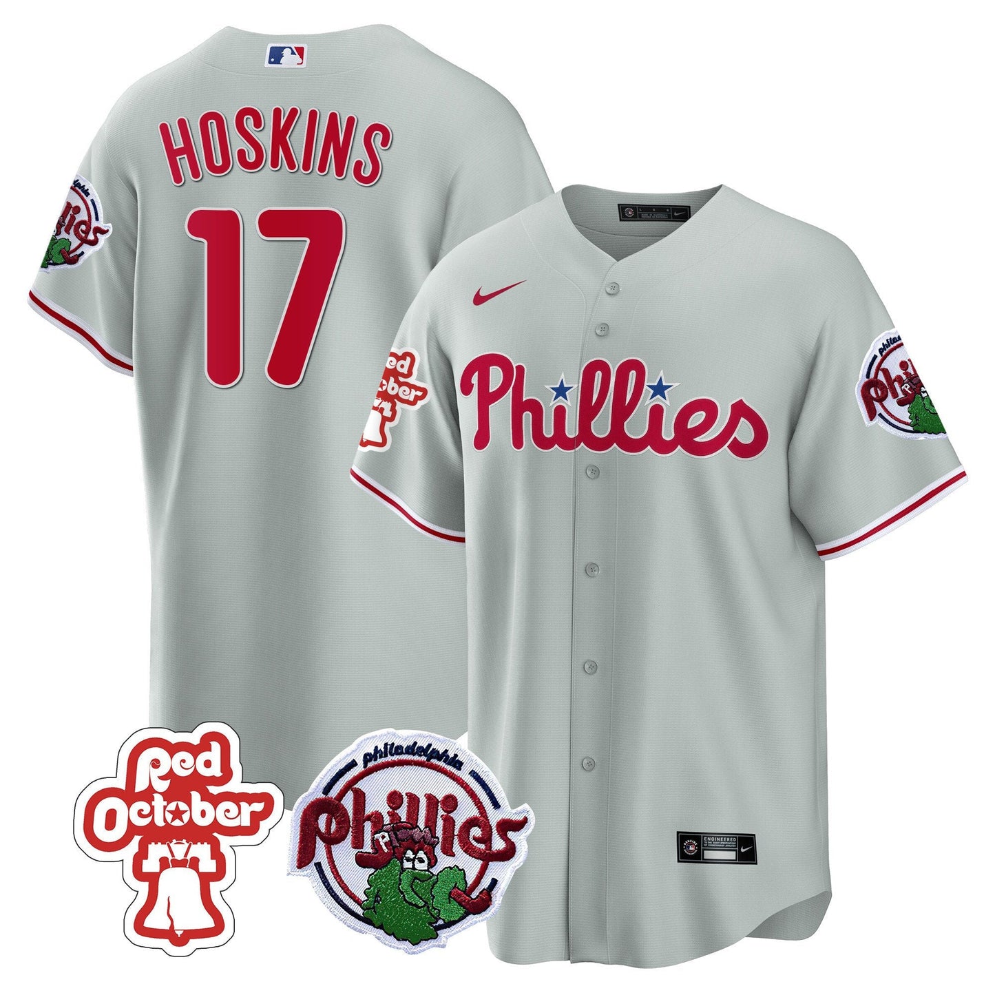 Philadelphia Phillies Red October Patch Cool Base Jersey - All Stitched