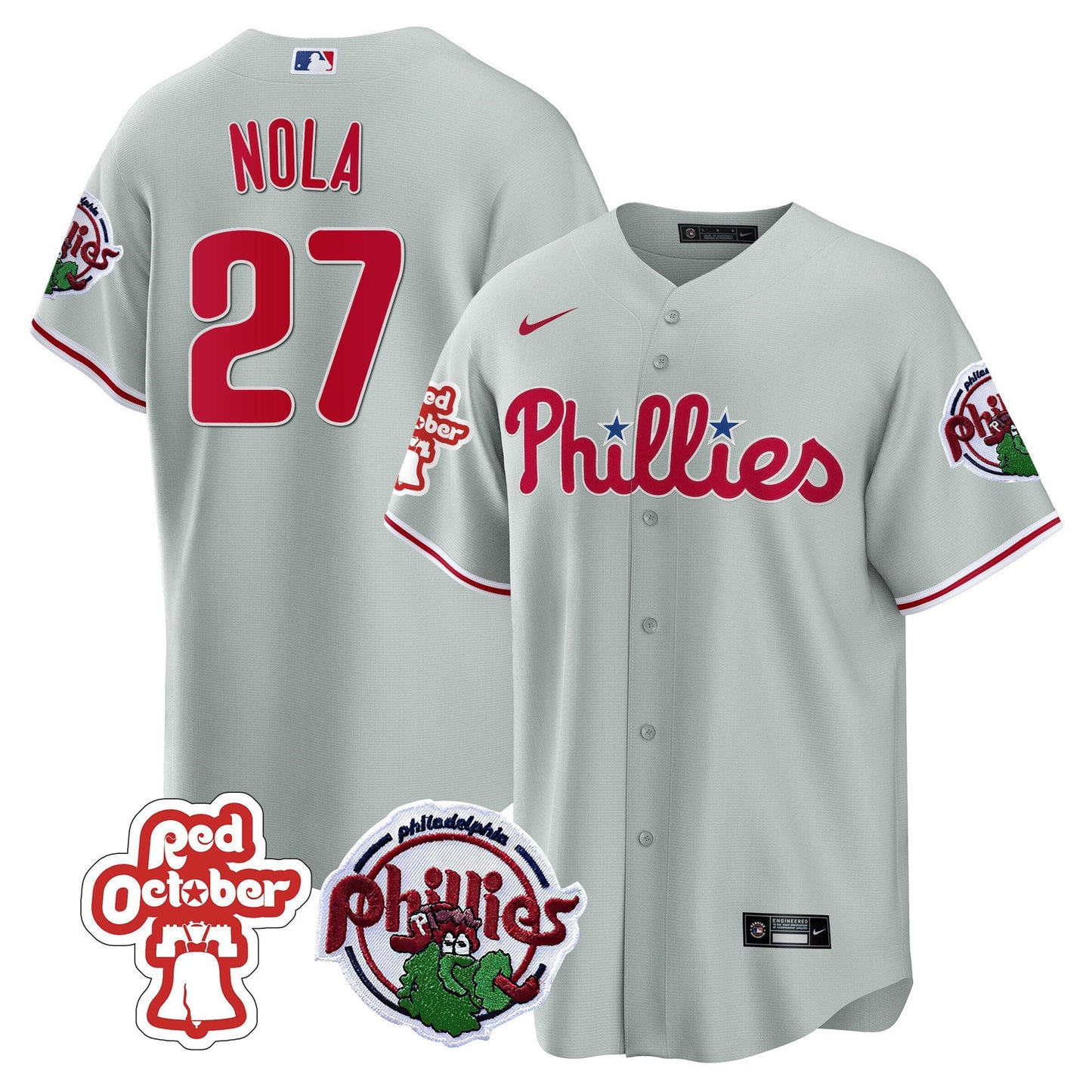 Philadelphia Phillies Red October Patch Cool Base Jersey - All Stitched