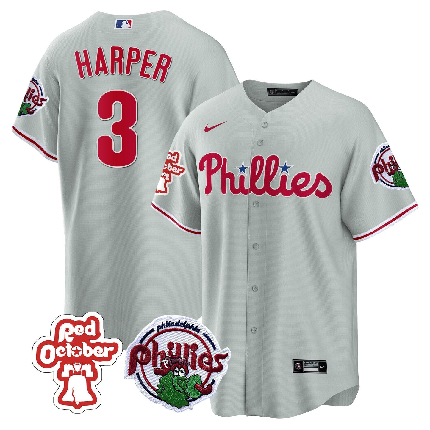 Philadelphia Phillies Red October Patch Cool Base Jersey - All Stitched