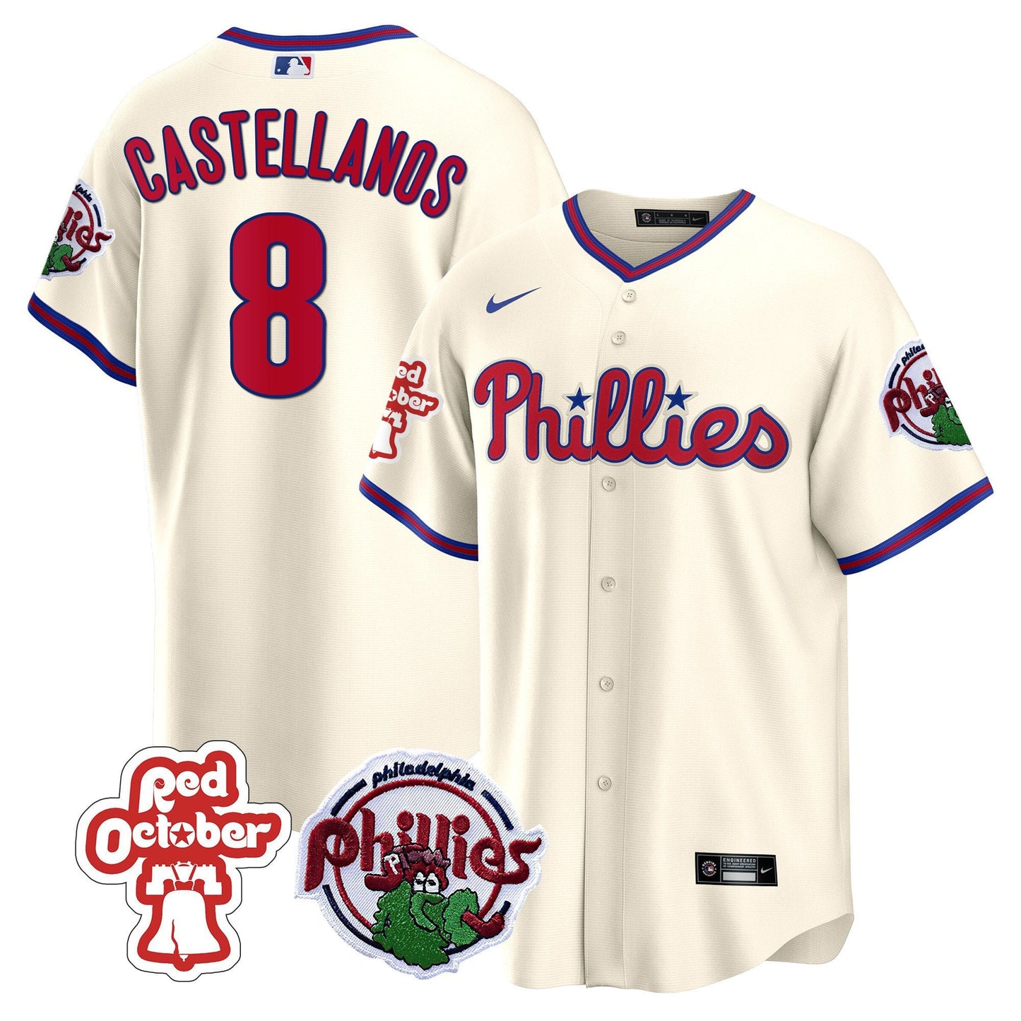 Philadelphia Phillies Red October Patch Cool Base Jersey - All Stitched