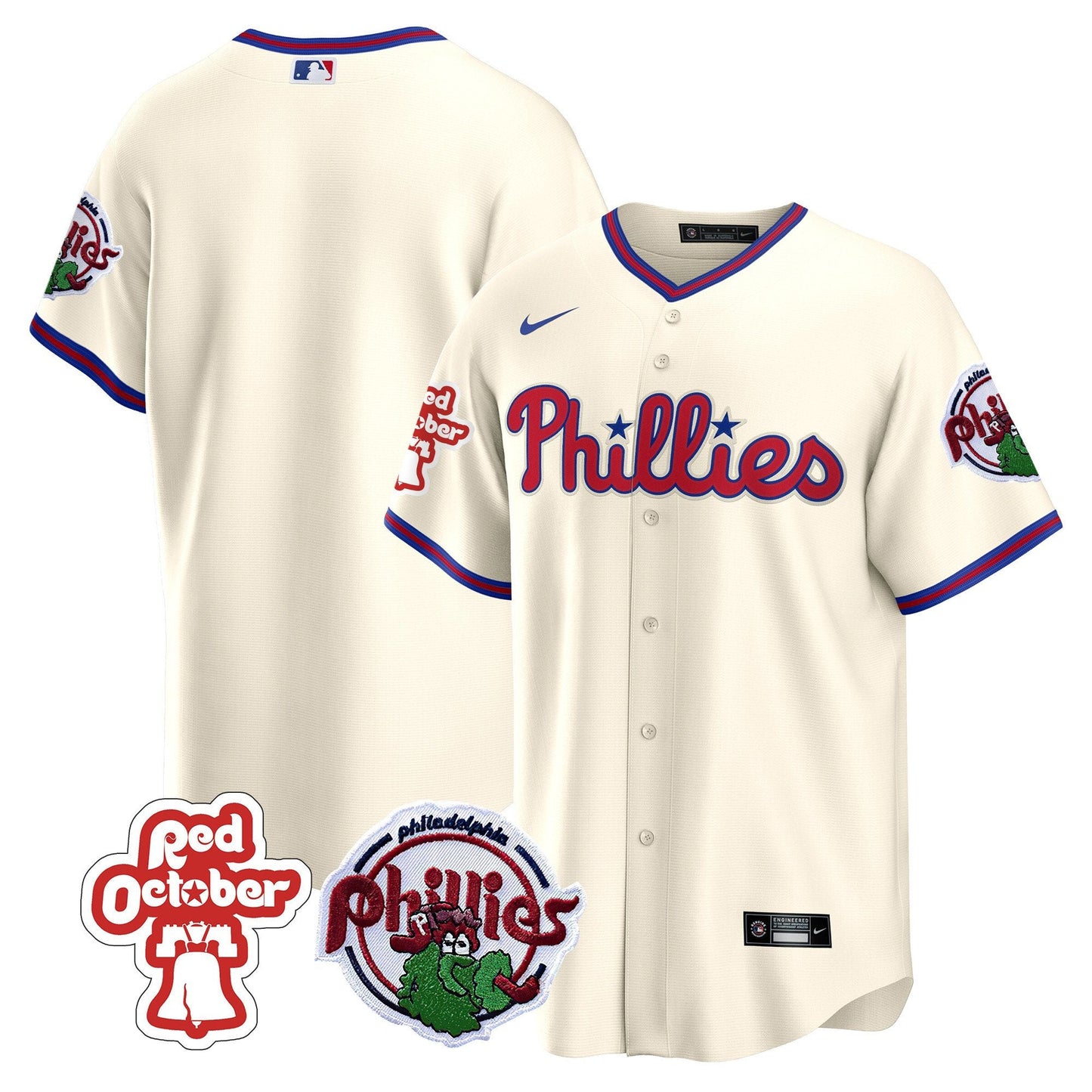 Philadelphia Phillies Red October Patch Cool Base Jersey - All Stitched