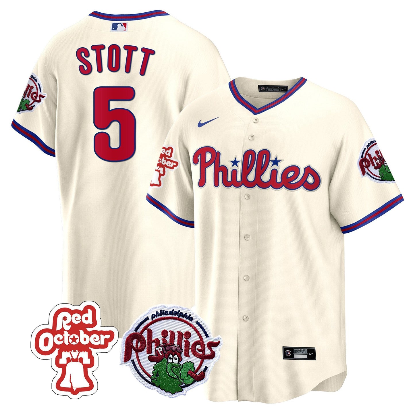 Philadelphia Phillies Red October Patch Cool Base Jersey - All Stitched