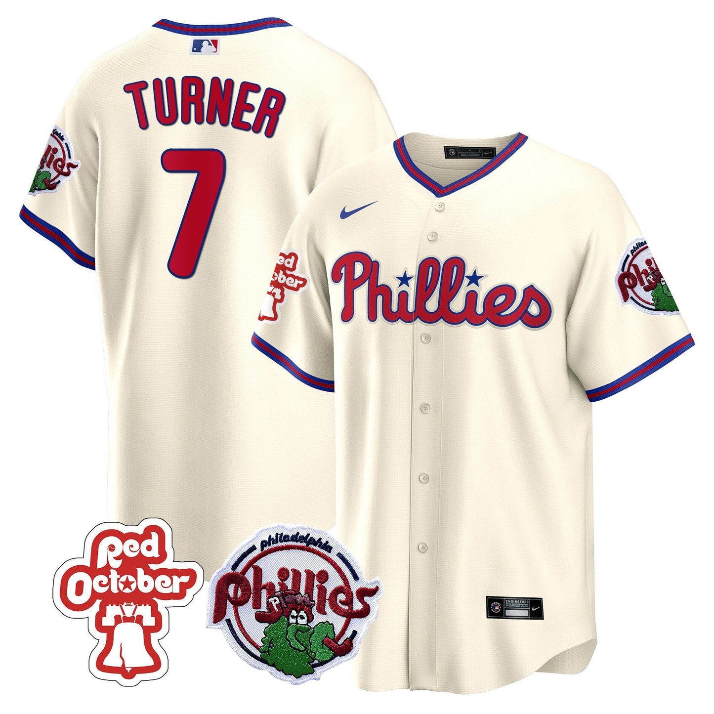 Philadelphia Phillies Red October Patch Cool Base Jersey - All Stitched