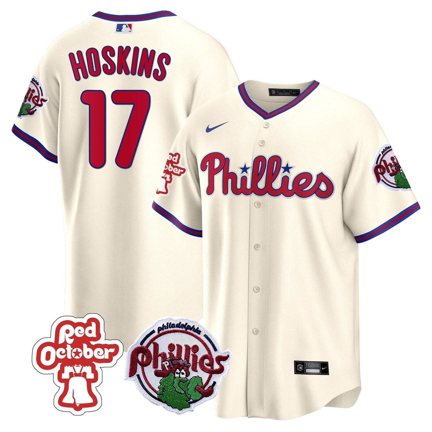 Philadelphia Phillies Red October Patch Cool Base Jersey - All Stitched