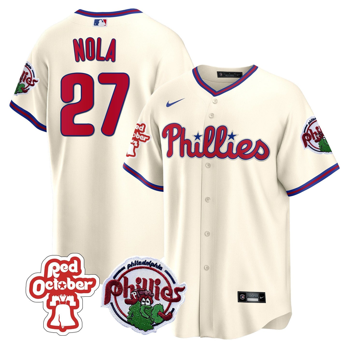 Philadelphia Phillies Red October Patch Cool Base Jersey - All Stitched