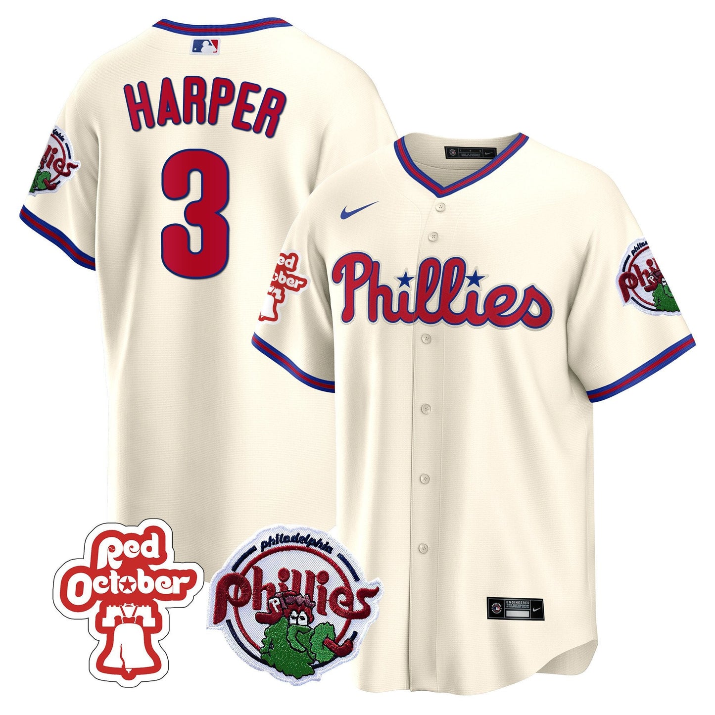 Philadelphia Phillies Red October Patch Cool Base Jersey - All Stitched