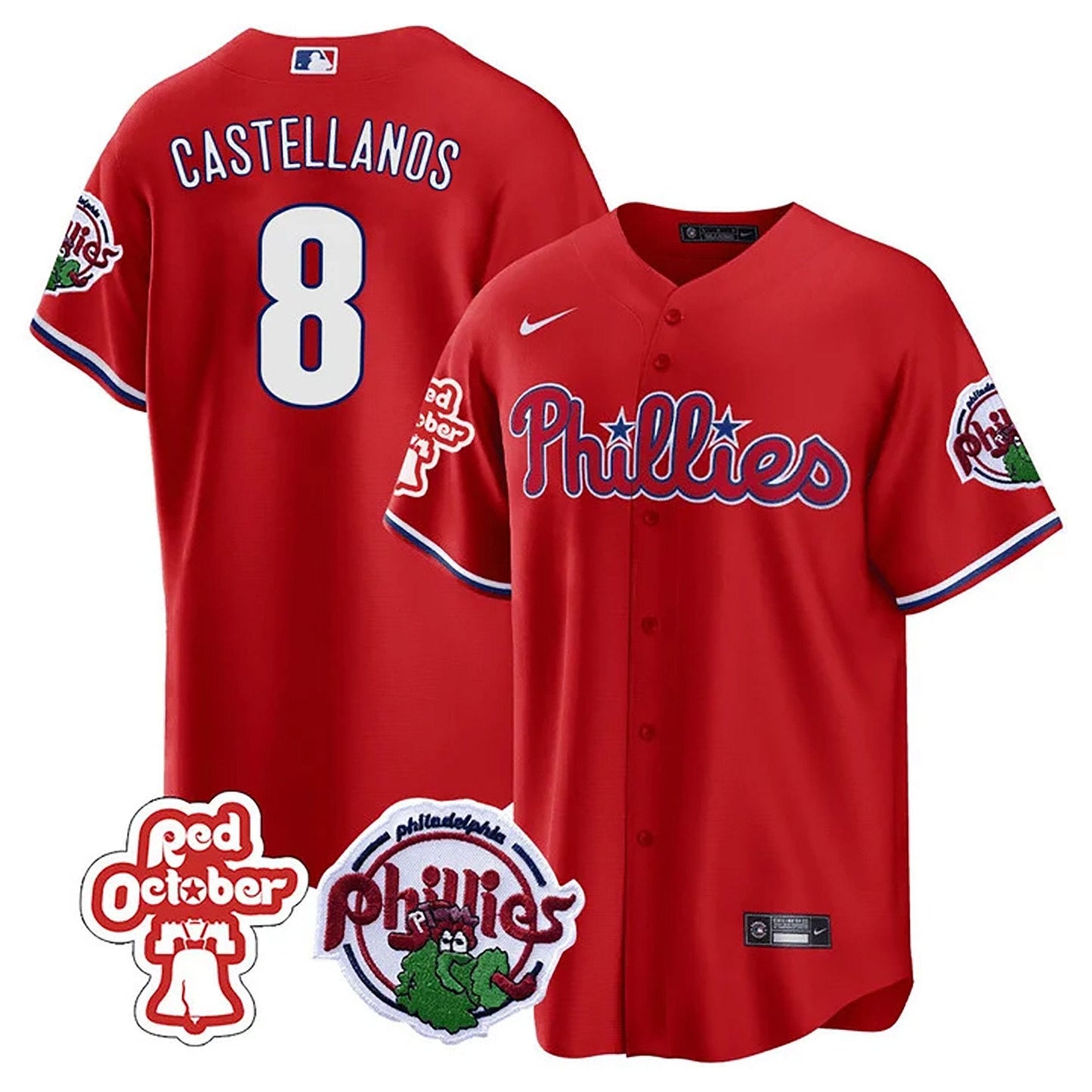 Philadelphia Phillies Red October Patch Cool Base Jersey - All Stitched