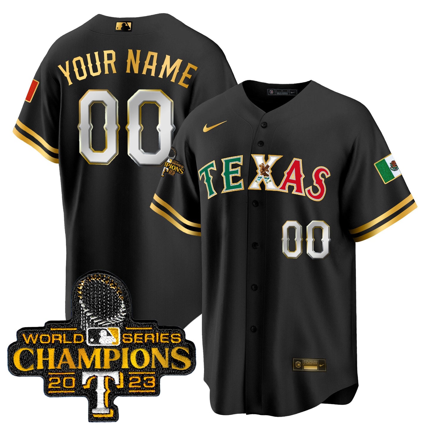 Rangers Mexico 2023 World Series Champions Baseball Custom Jersey - All Stitched