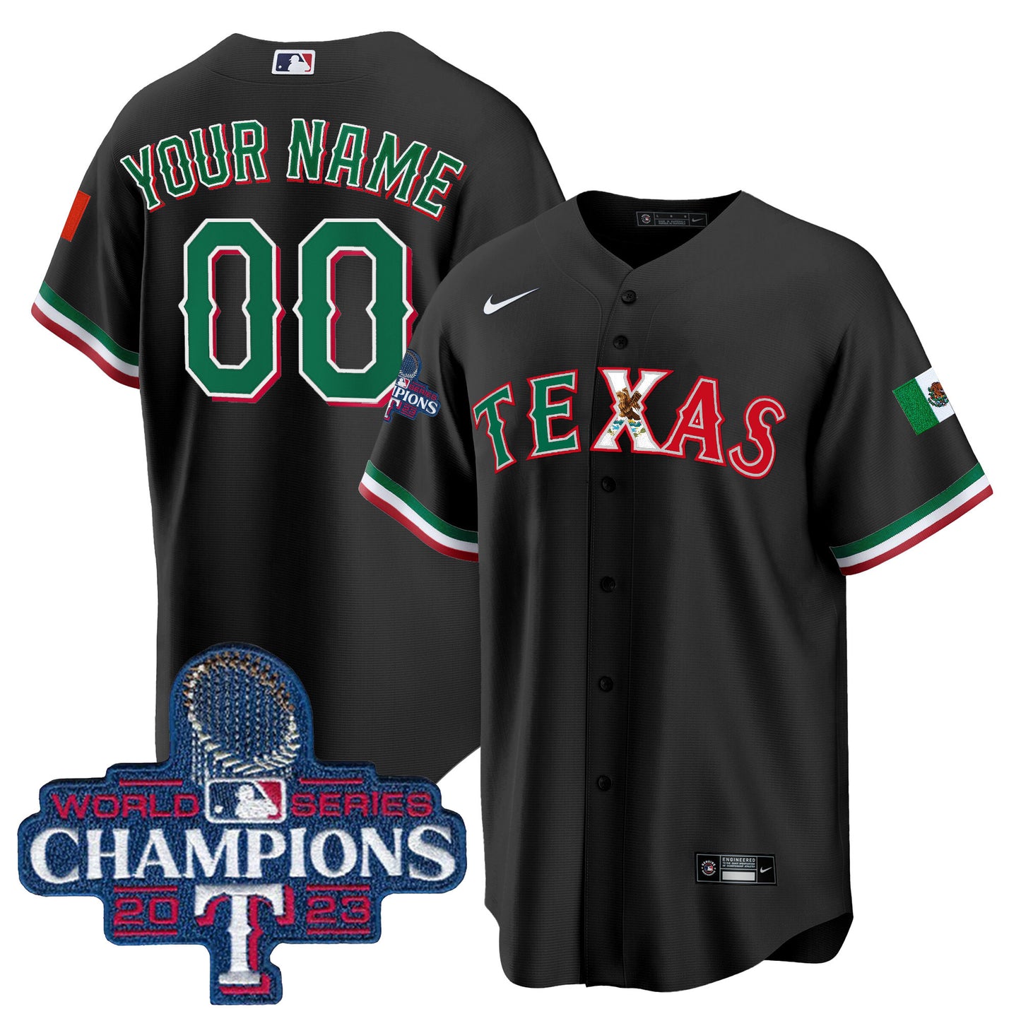 Rangers Mexico 2023 World Series Champions Baseball Custom Jersey - All Stitched