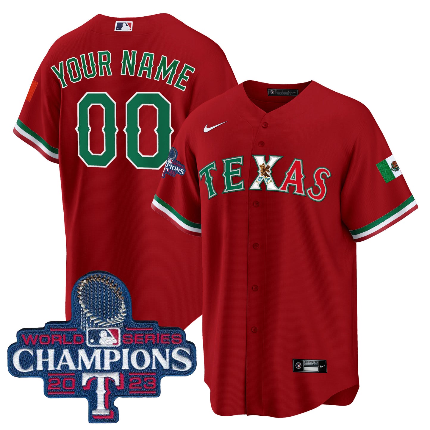 Rangers Mexico 2023 World Series Champions Baseball Custom Jersey - All Stitched