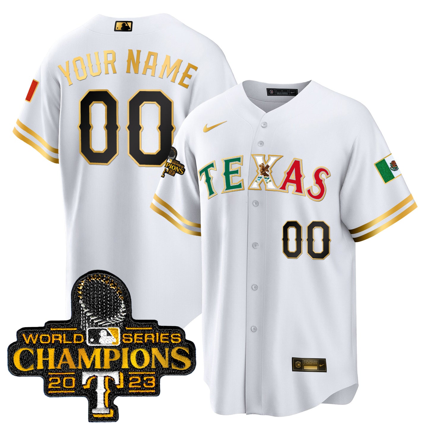 Rangers Mexico 2023 World Series Champions Baseball Custom Jersey - All Stitched