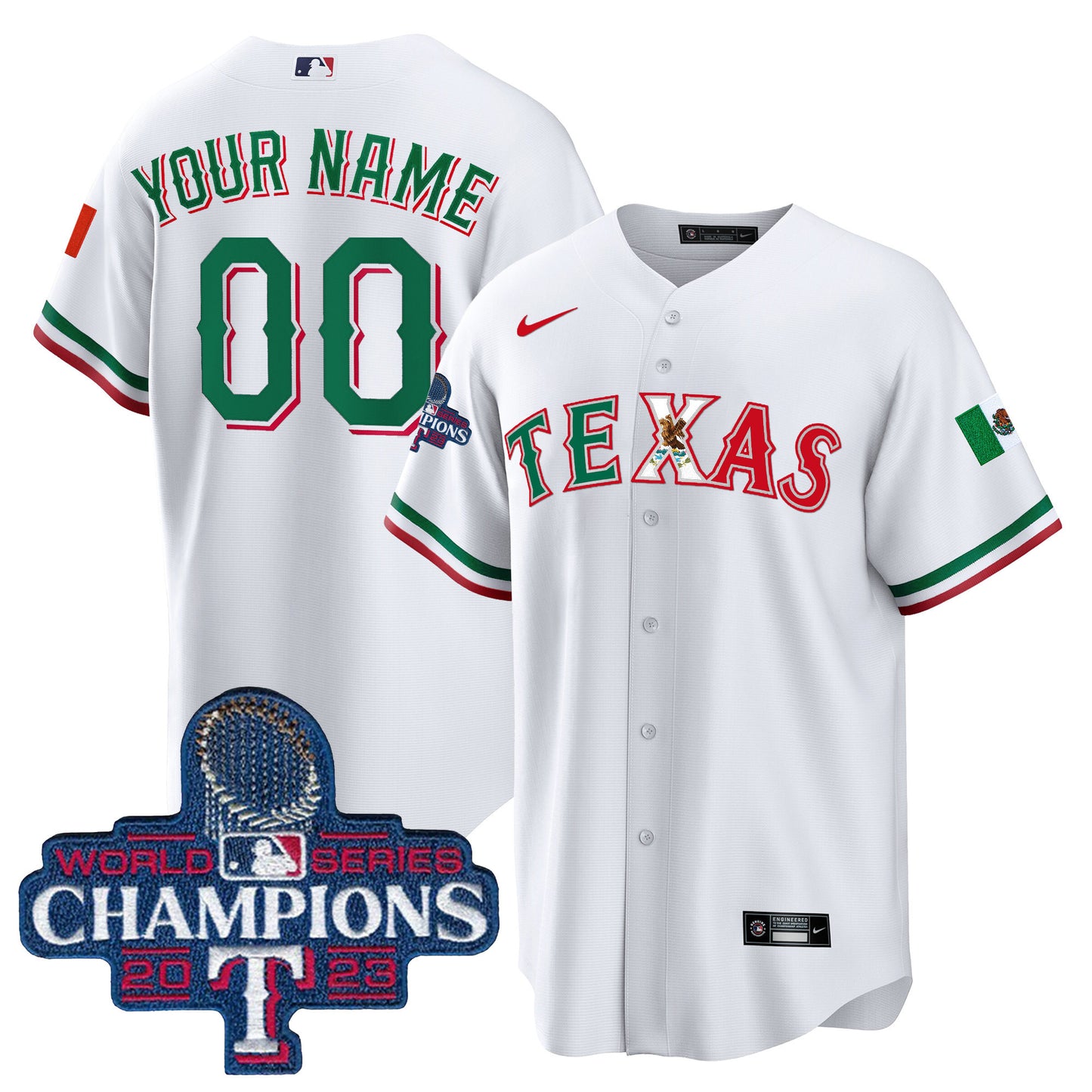 Rangers Mexico 2023 World Series Champions Baseball Custom Jersey - All Stitched
