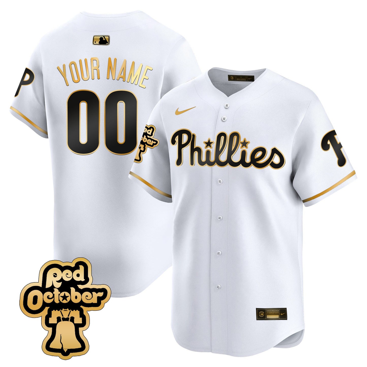 Phillies Red Octorber Patch Vapor Premier Limited Custom Jersey - All Stitched