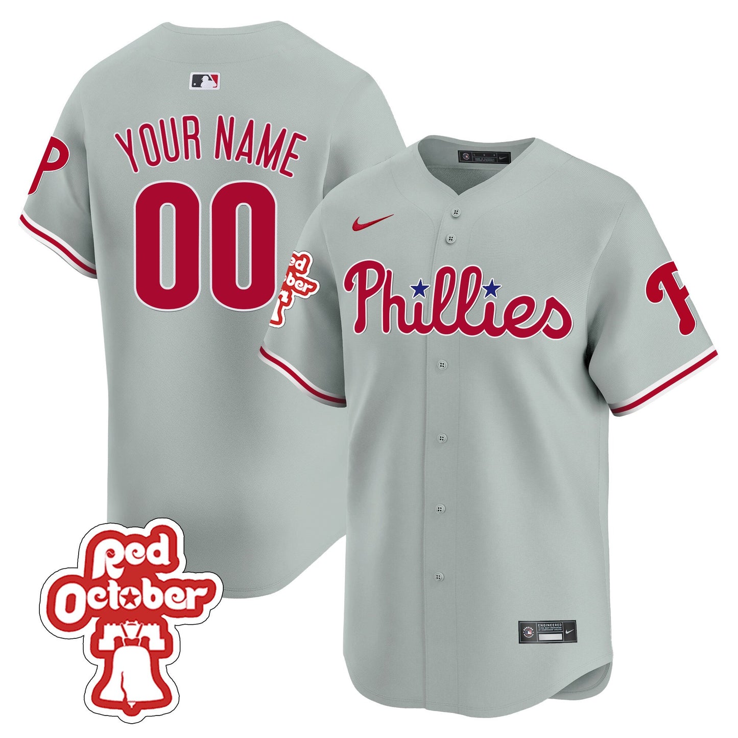 Phillies Red Octorber Patch Vapor Premier Limited Custom Jersey - All Stitched