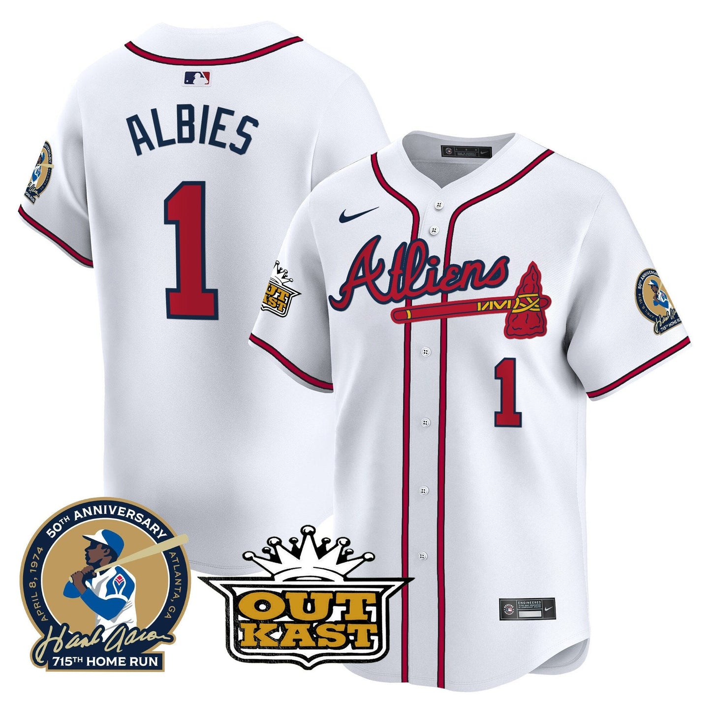 Atlanta Braves Atliens & Hank Aaron Patch Vapor Premier Limited Jersey - All Stitched