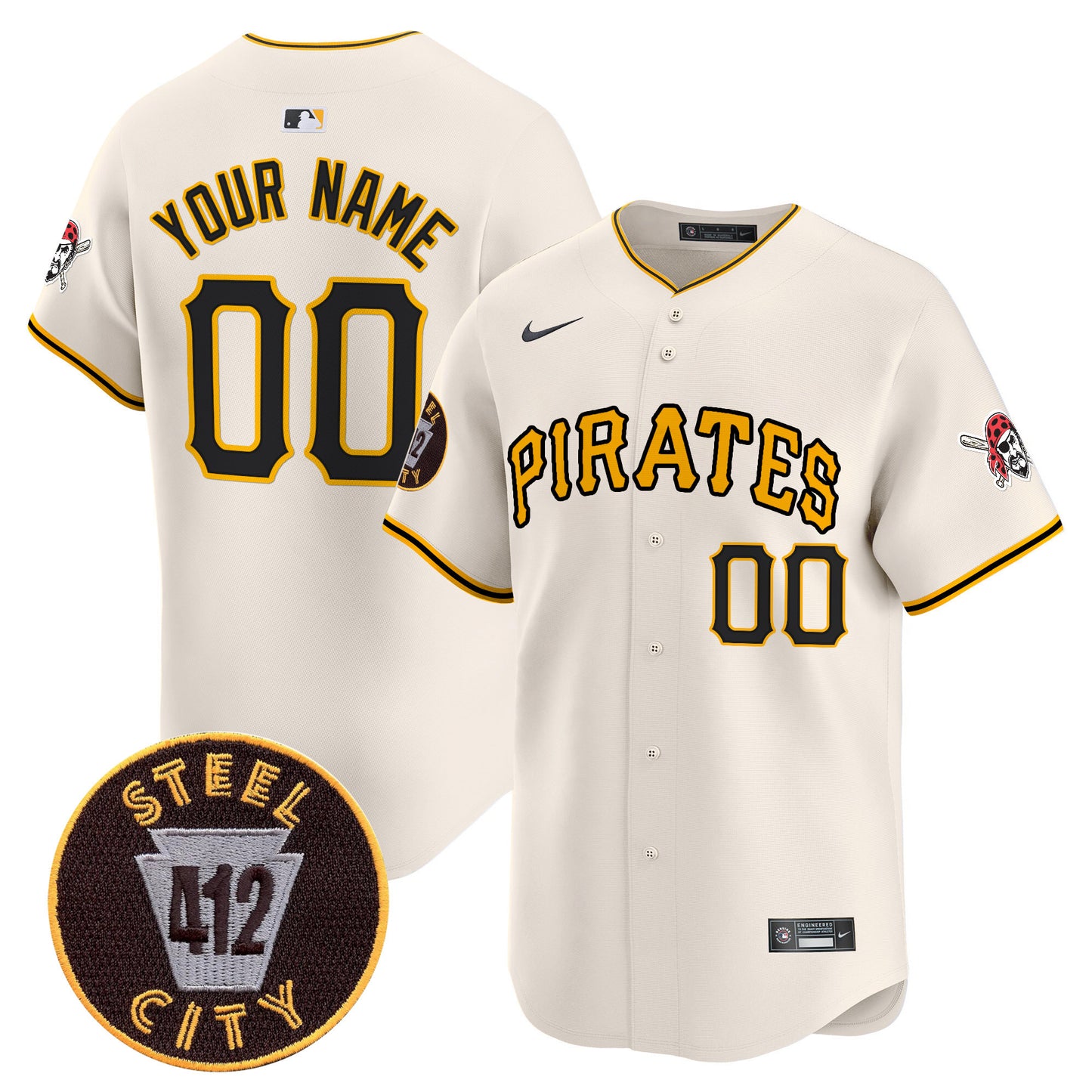 Pittsburgh Pirates 412 Patch Vapor Premier Limited Custom Jersey V3 - All Stitched
