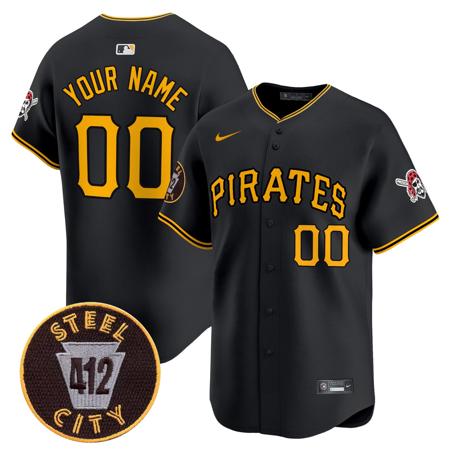 Pittsburgh Pirates 412 Patch Vapor Premier Limited Custom Jersey V3 - All Stitched