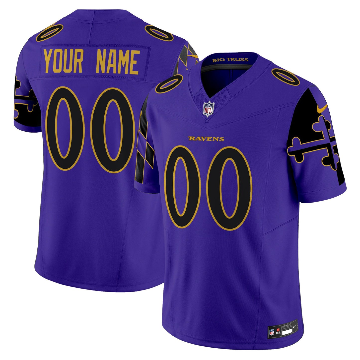 Ravens Baltimore Flag Vapor Limited Custom Jersey - All Stitched
