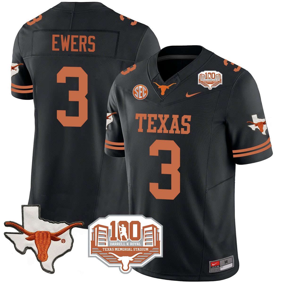 Texas Longhorns 2024 Vapor Jersey - 100 years of Darrell K Royal - All Stitched
