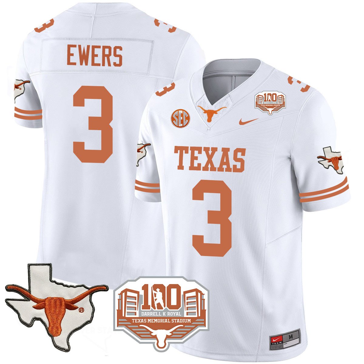 Texas Longhorns 2024 Vapor Jersey - 100 years of Darrell K Royal - All Stitched
