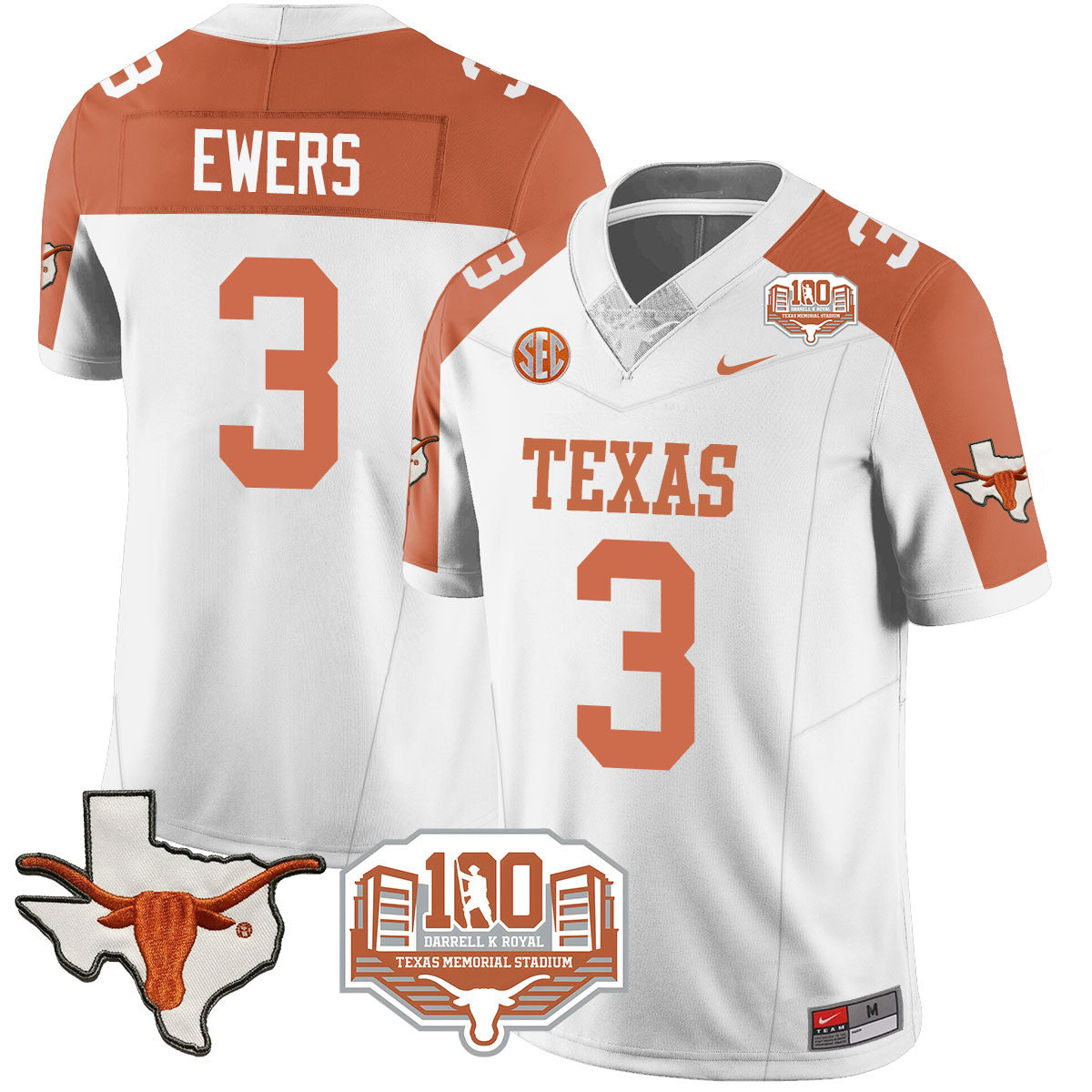 Texas Longhorns 2024 Vapor Jersey - 100 years of Darrell K Royal - All Stitched
