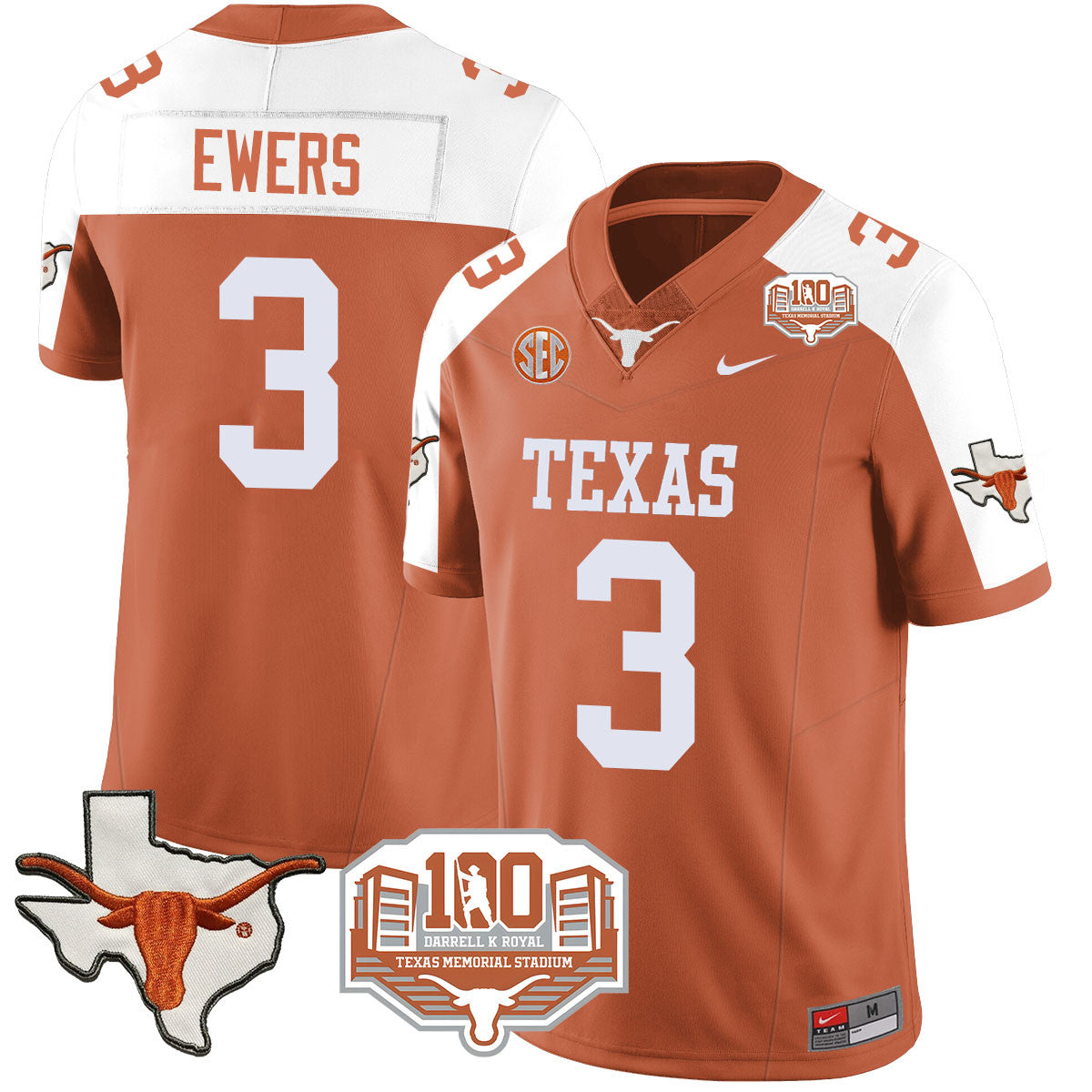 Texas Longhorns 2024 Vapor Jersey - 100 years of Darrell K Royal - All Stitched
