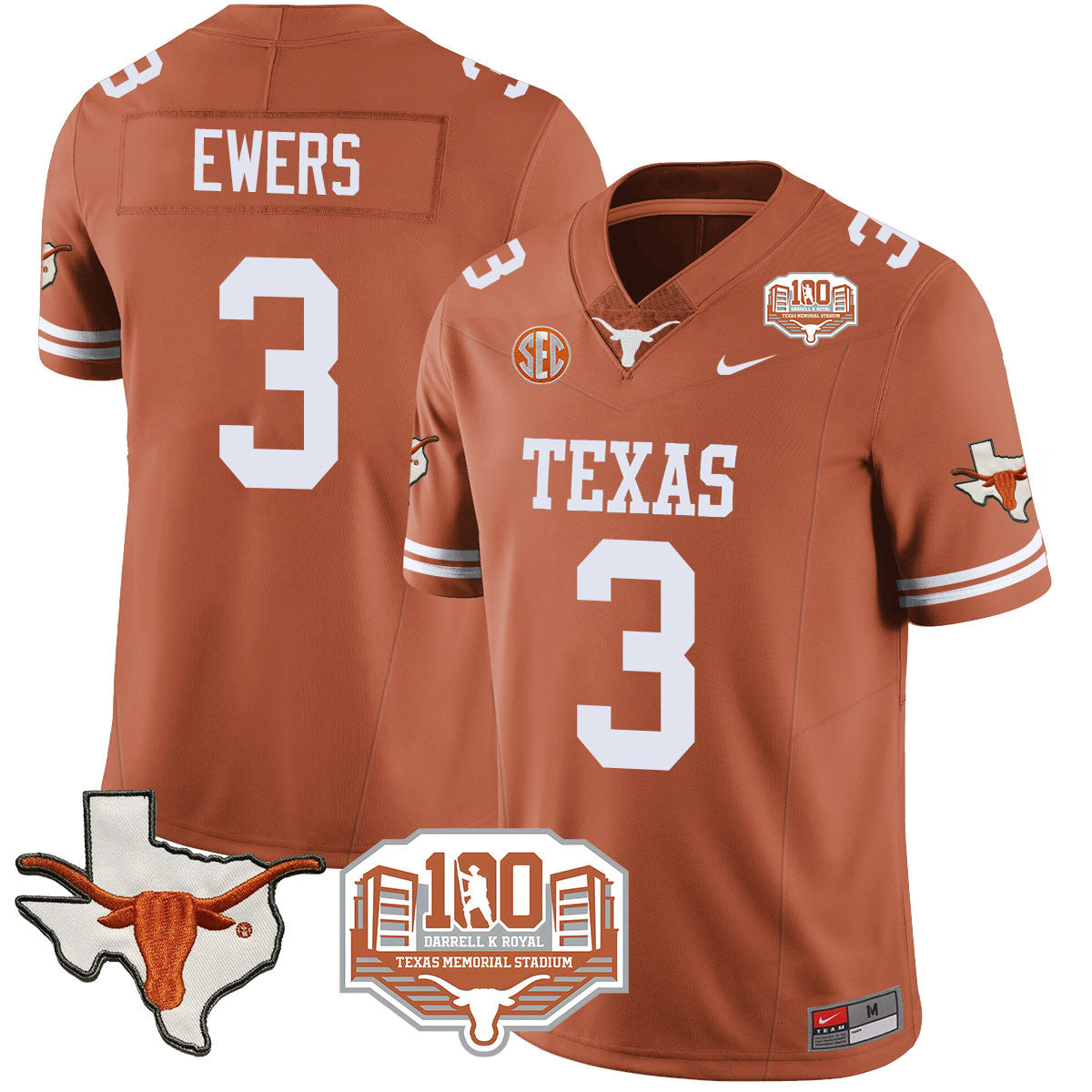 Texas Longhorns 2024 Vapor Jersey - 100 years of Darrell K Royal - All Stitched