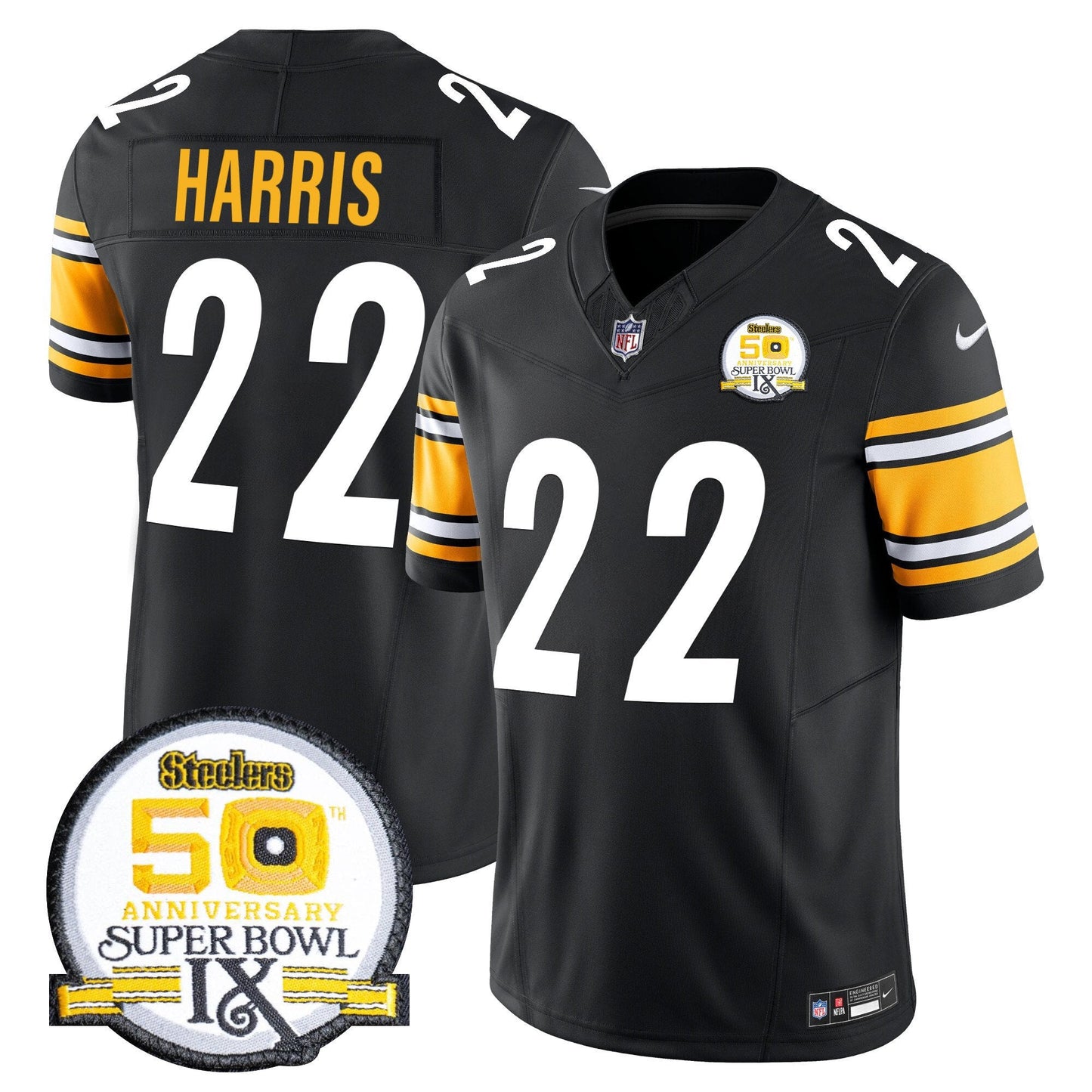 Men's Steelers 50th Anniversary Of Super Bowl IX Patch Vapor Limited Jersey - All Stitched