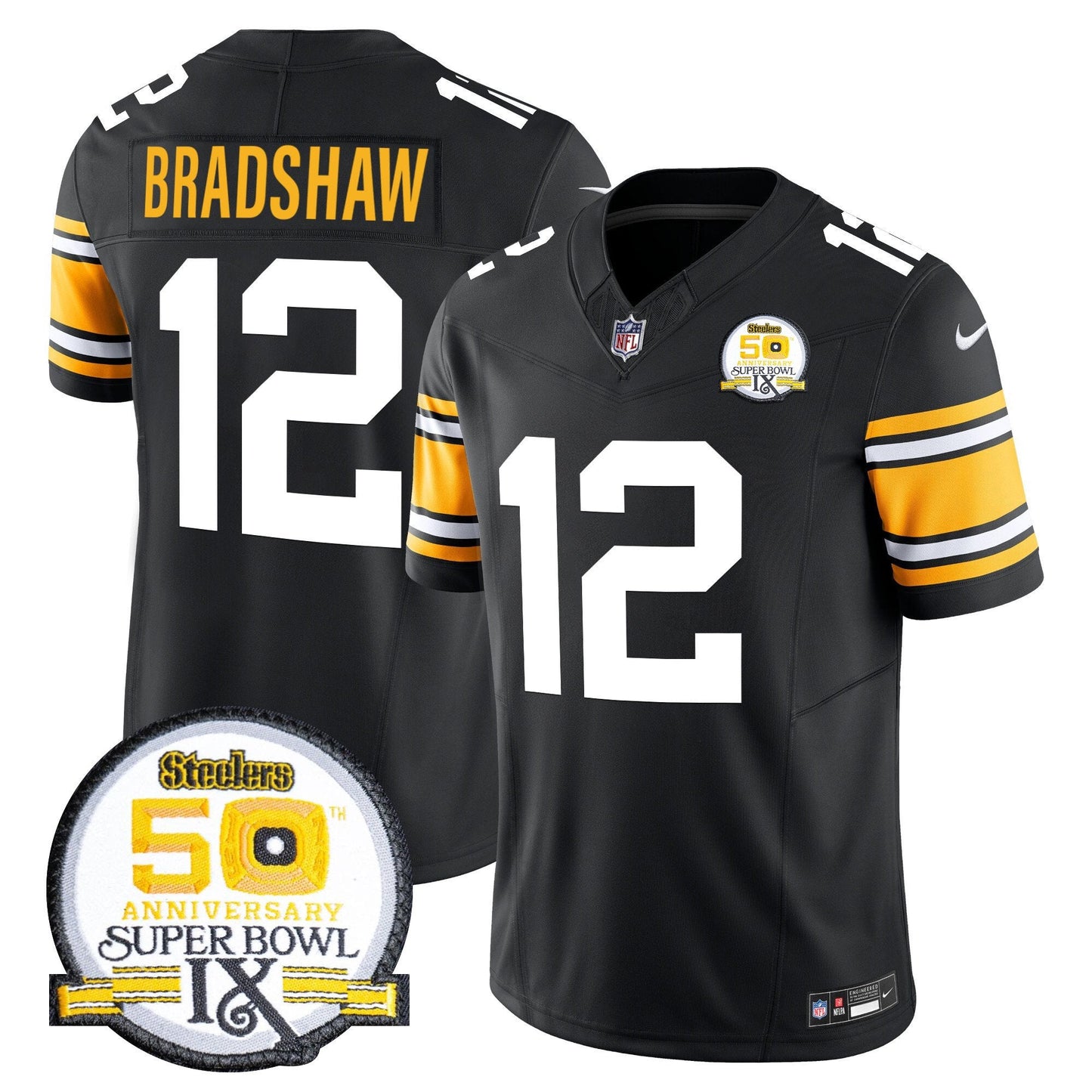 Men's Steelers 50th Anniversary Of Super Bowl IX Patch Vapor Limited Jersey - All Stitched