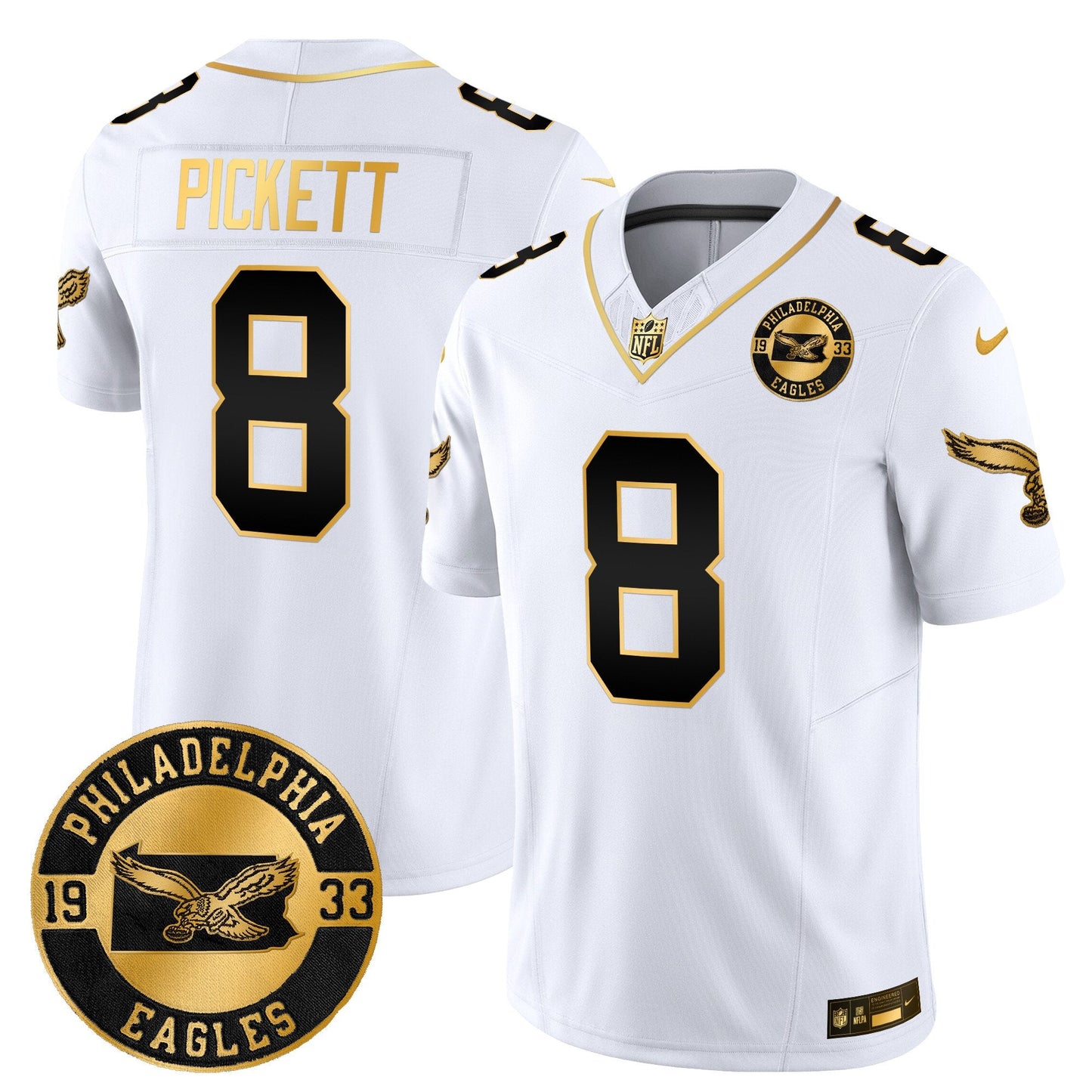 Philadelphia Eagles 2024 Throwback Gold Vapor Limited Jersey - Est. 1933 Patch - All Stitched