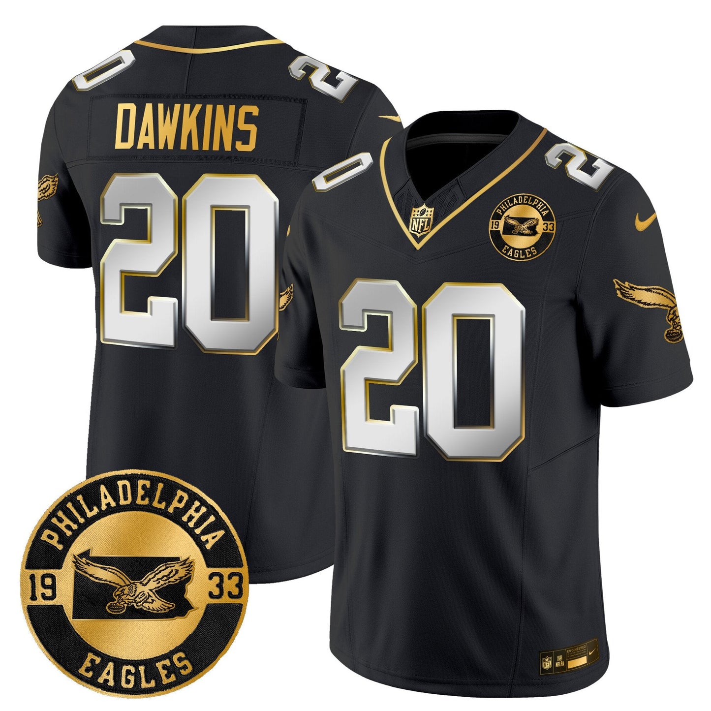 Philadelphia Eagles 2024 Throwback Gold Vapor Limited Jersey - Est. 1933 Patch - All Stitched