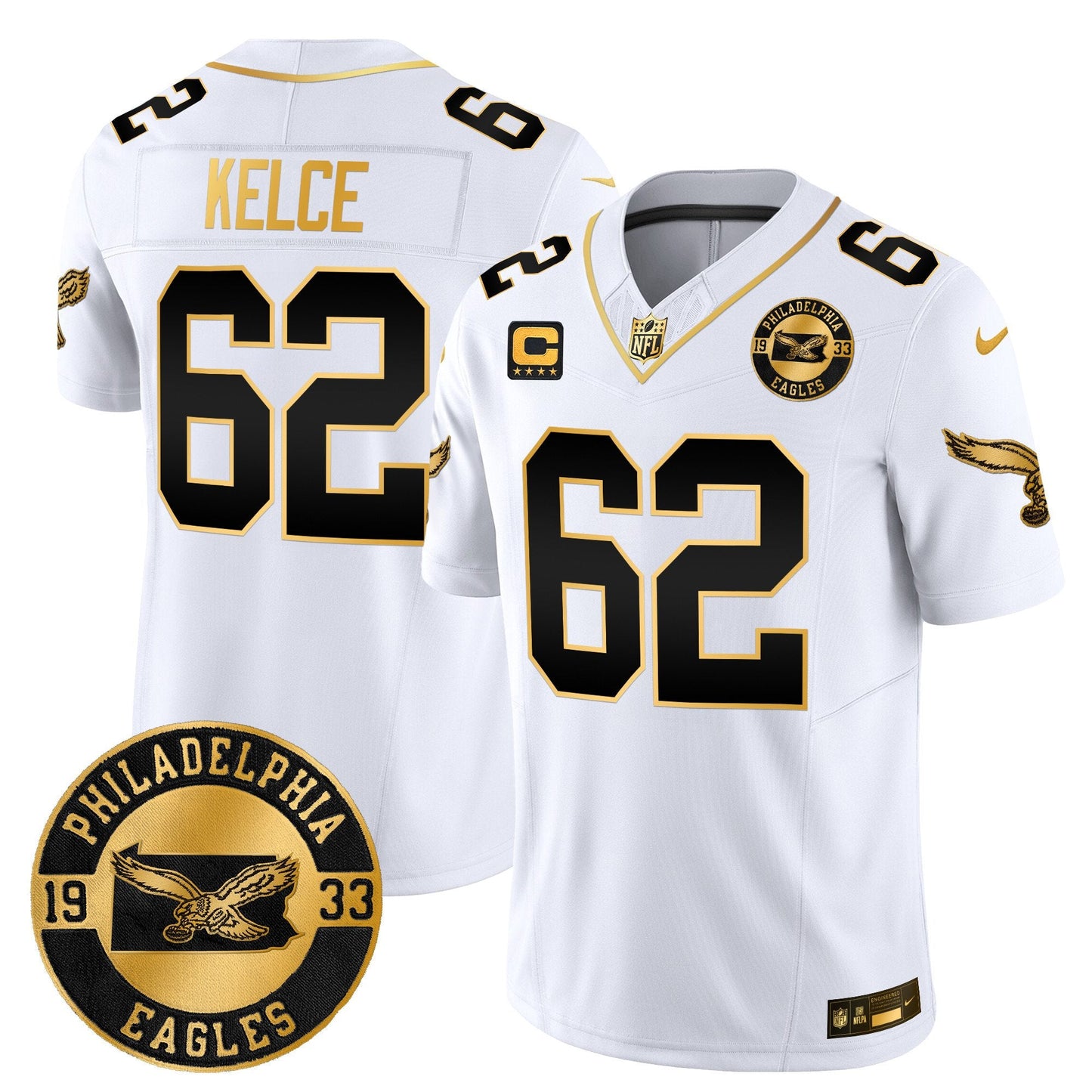Philadelphia Eagles 2024 Throwback Gold Vapor Limited Jersey - Est. 1933 Patch - All Stitched